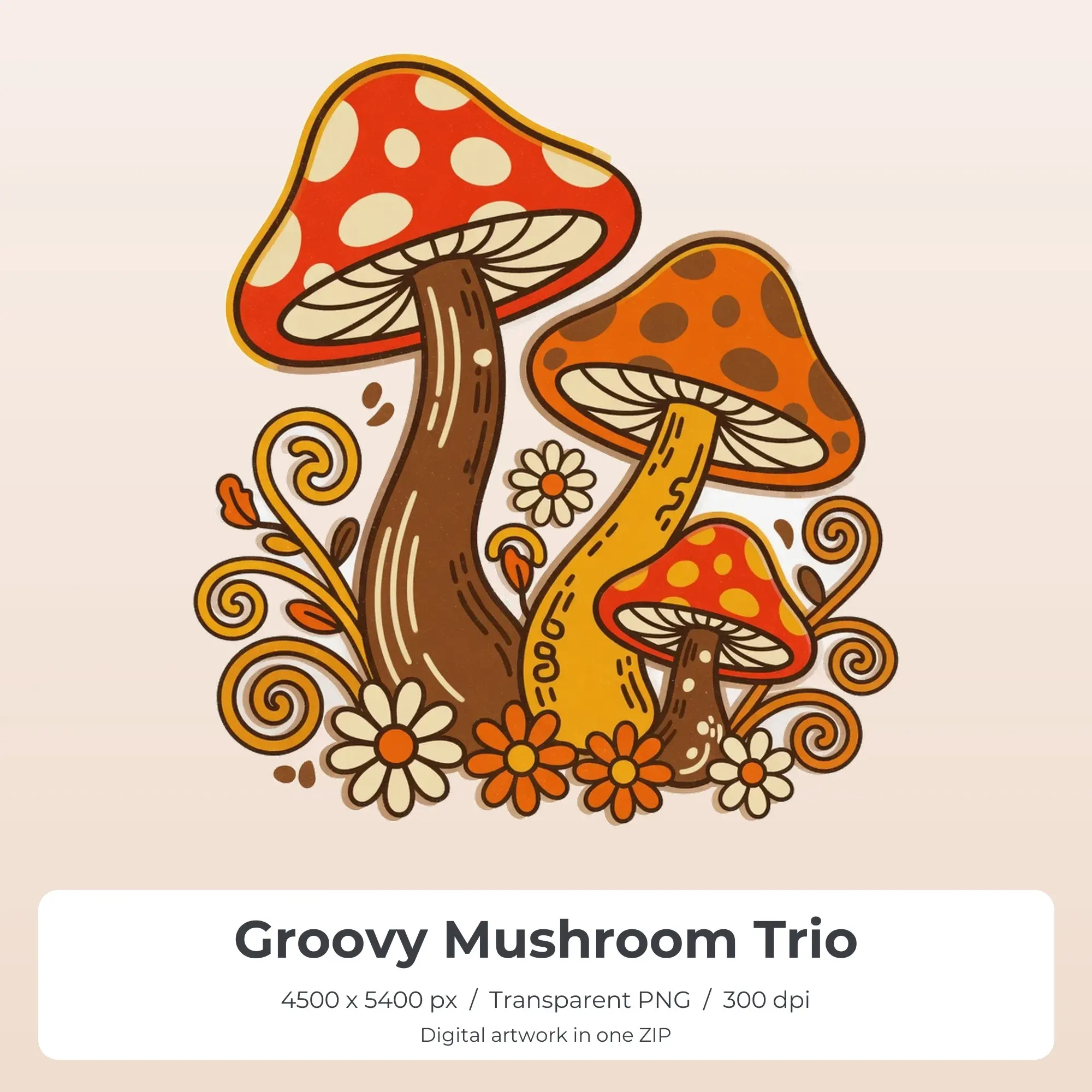 Groovy Mushroom Trio Sublimation Design PNG for Shirts preview