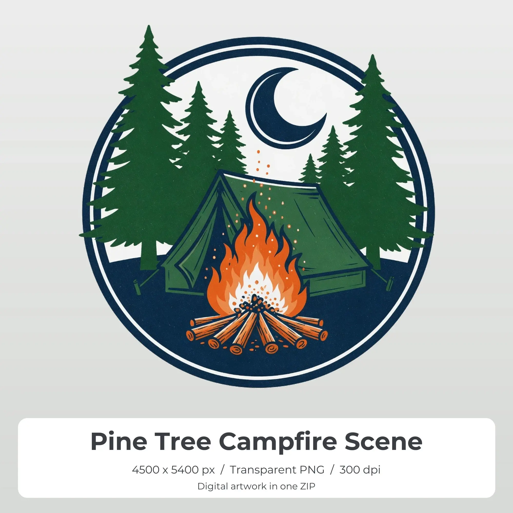 Pine Tree Campfire Scene PNG - Shirt Sublimation Design preview