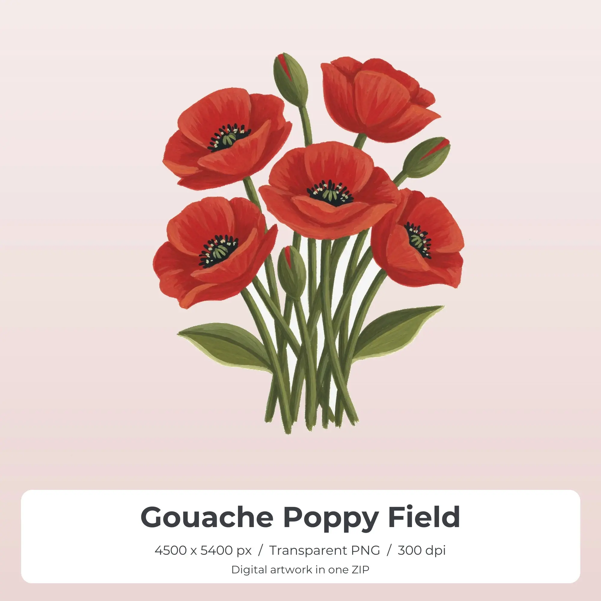 Gouache Poppy Field Sublimation Design PNG for Shirts preview