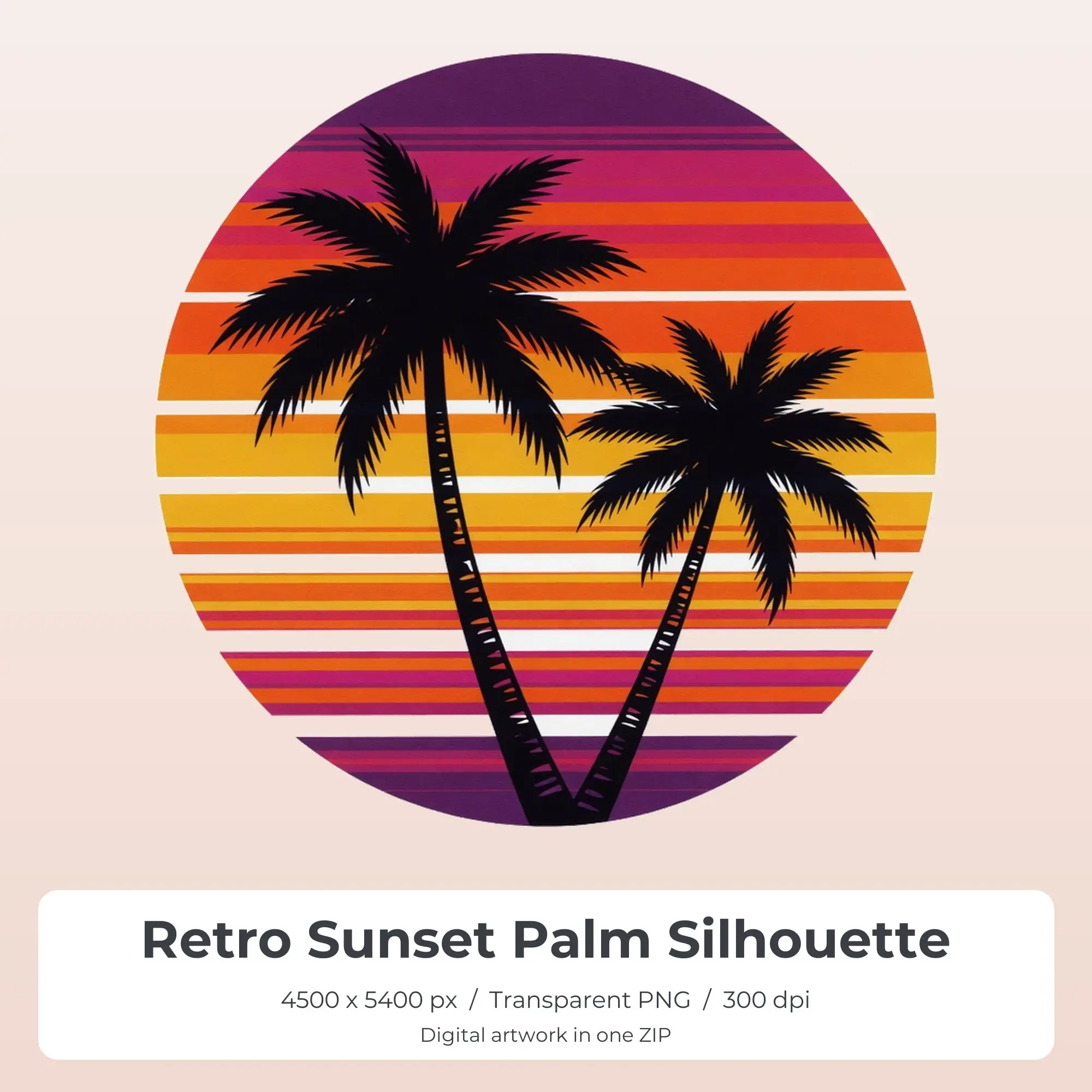Retro Sunset Palm Silhouette Sublimation Design PNG for Shirts preview
