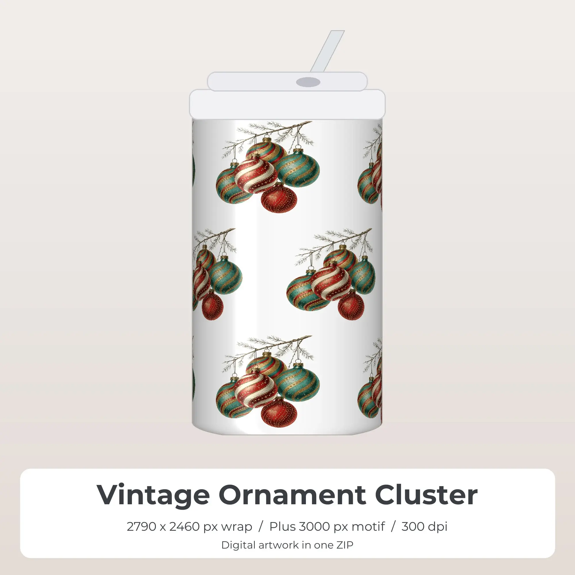 Vintage Ornament Cluster Tumbler Wrap PNG, 20oz Sublimation preview