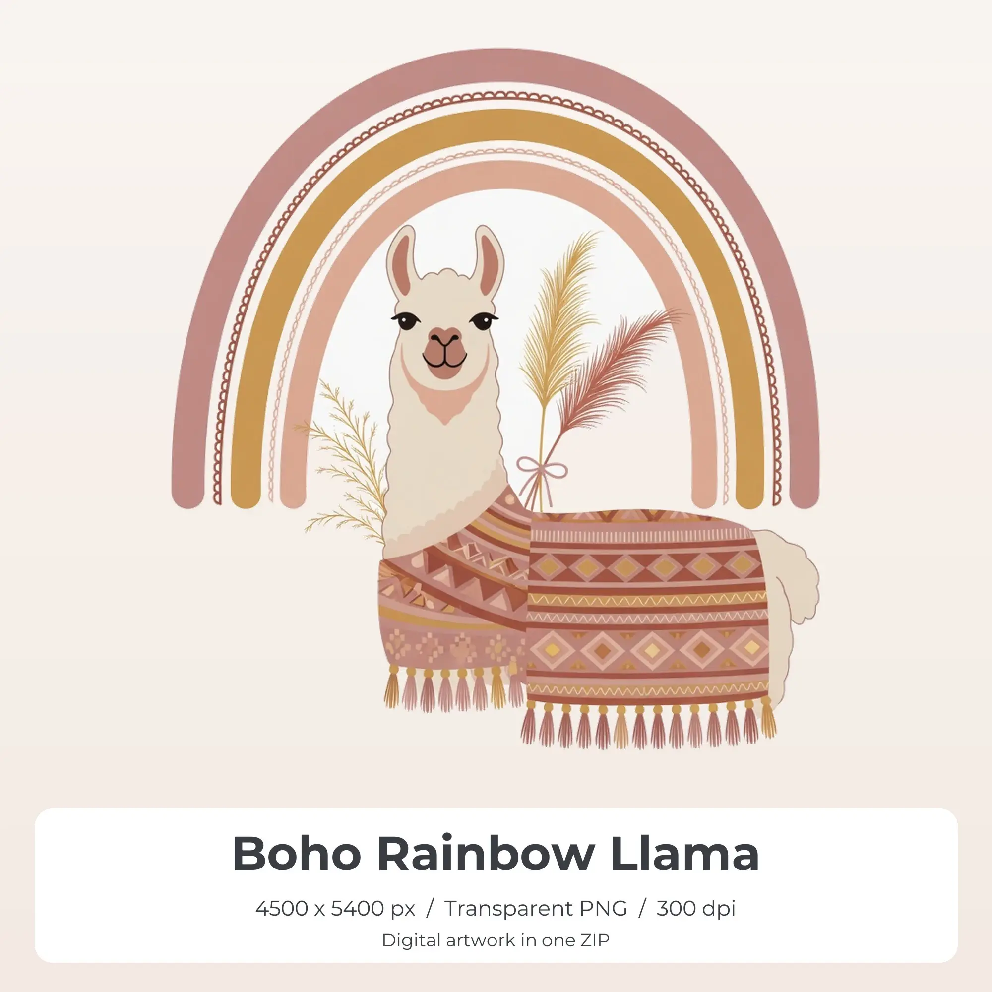 Boho Rainbow Llama Sublimation Design PNG for Shirts preview
