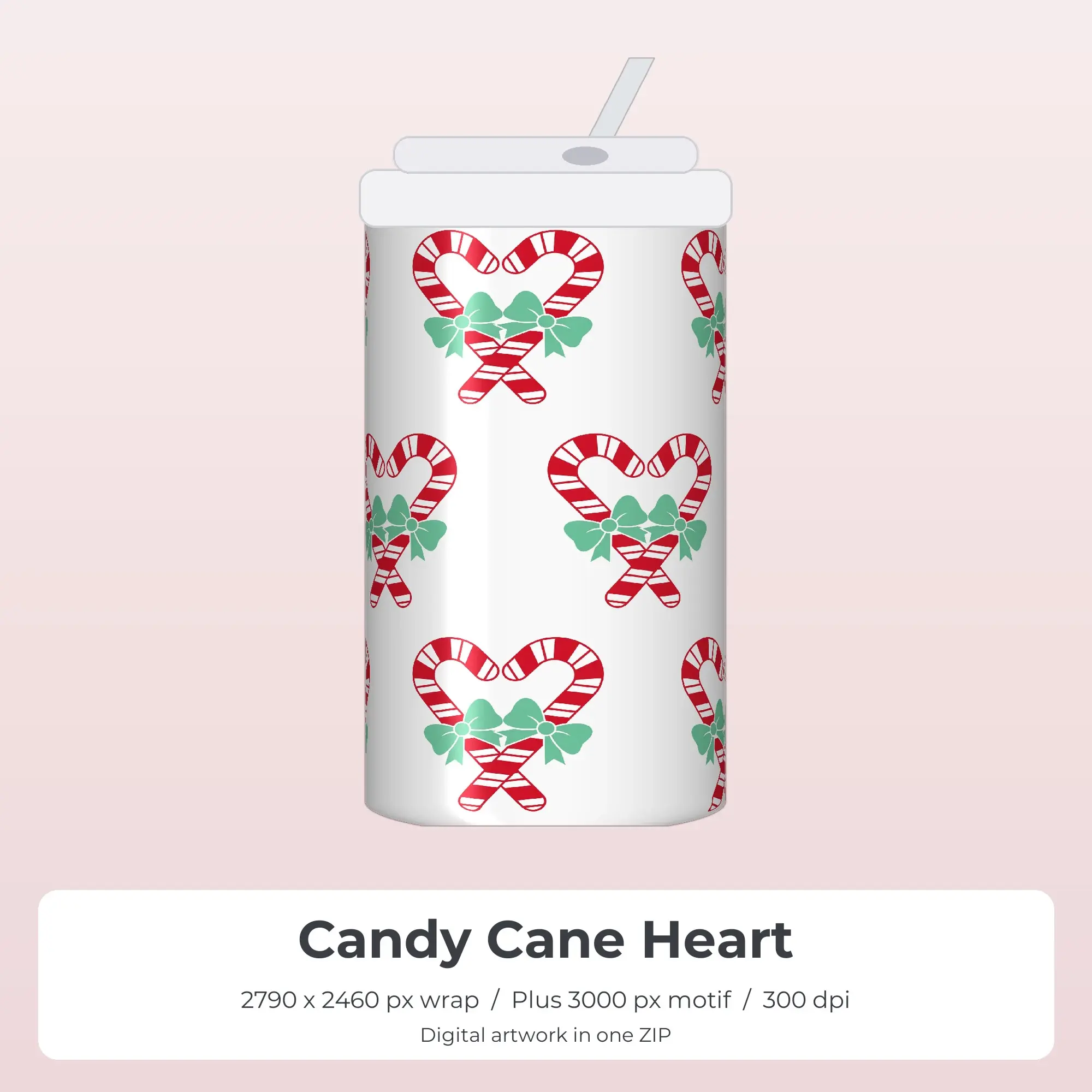Candy Cane Heart 20oz Tumbler Sublimation Wrap PNG preview