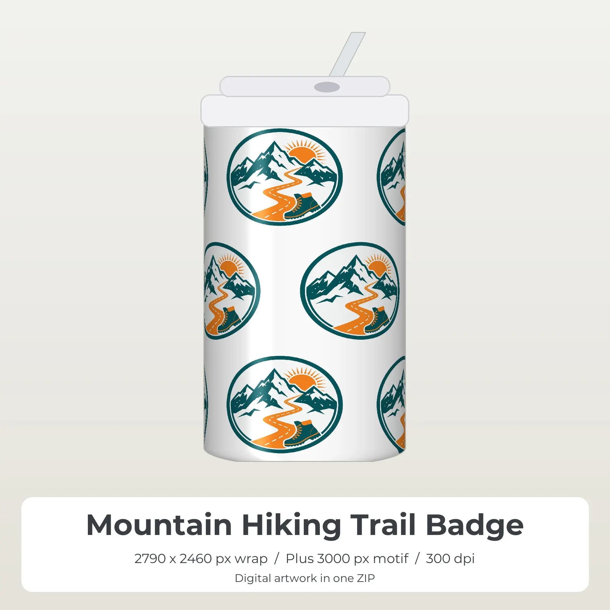 Mountain Hiking Trail Badge Tumbler Wrap PNG, 20oz Sublimation preview