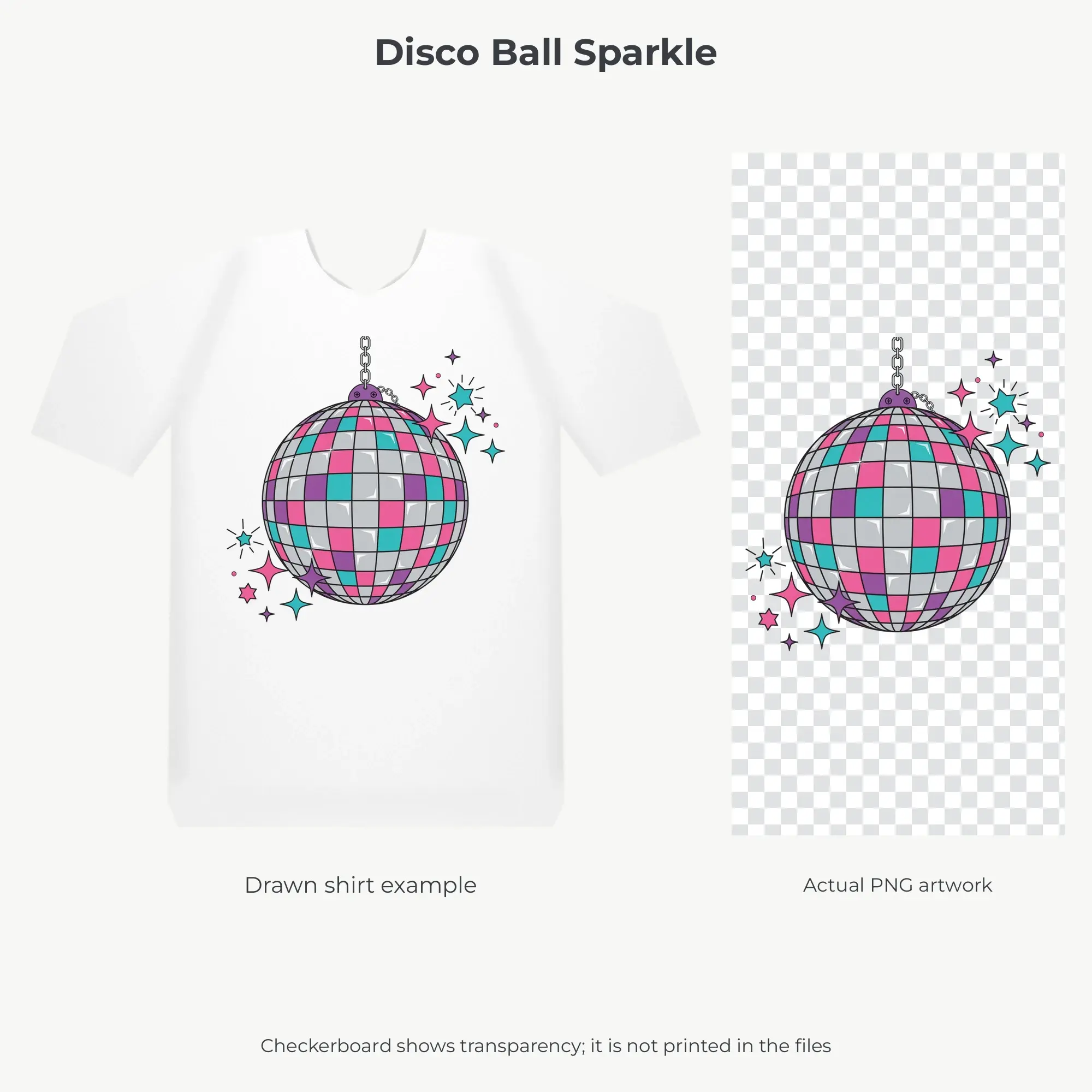 Disco Ball Sparkle Sublimation PNG, T-Shirt Transfer Design, preview 2 of 2