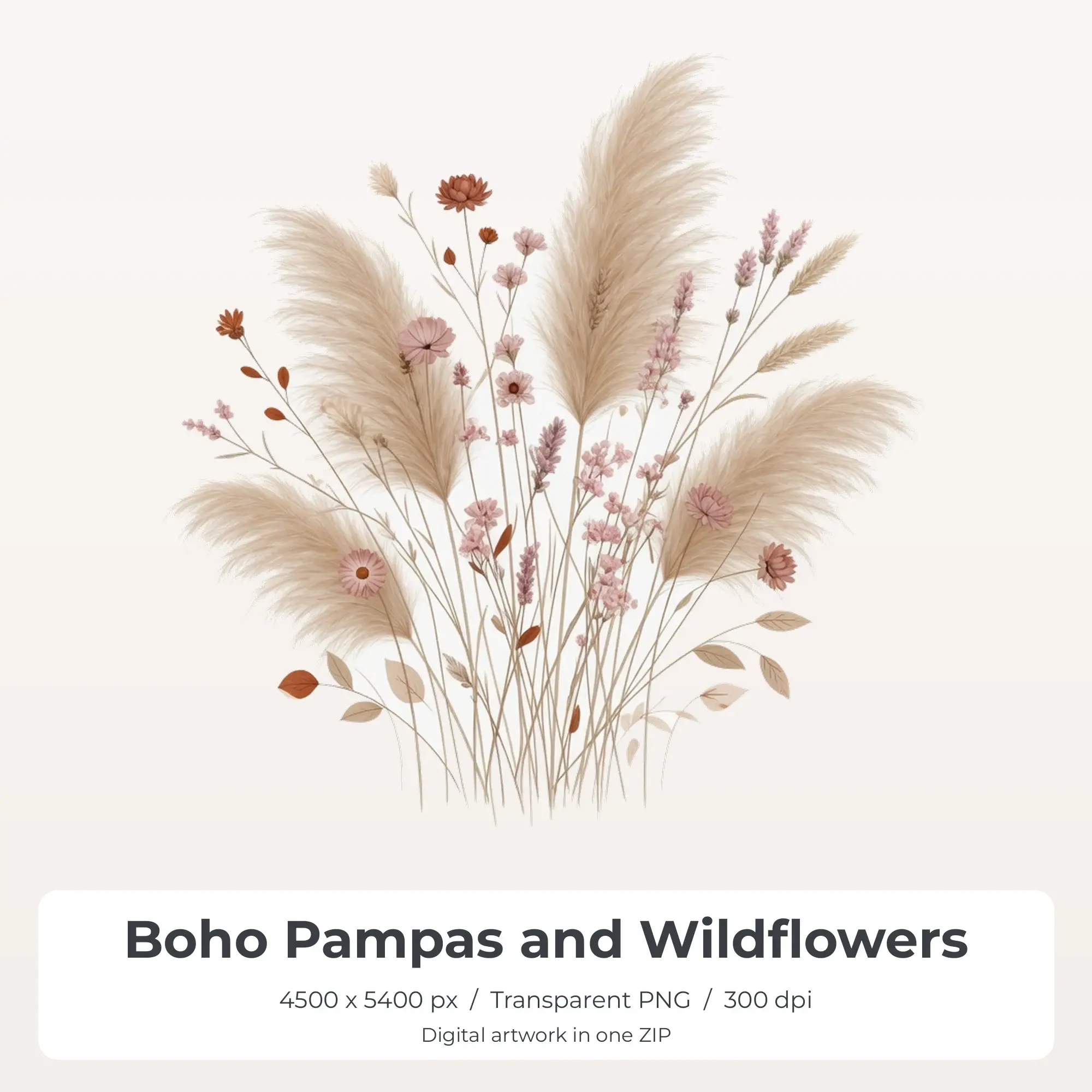 Boho Pampas and Wildflowers PNG - Shirt Sublimation Design preview