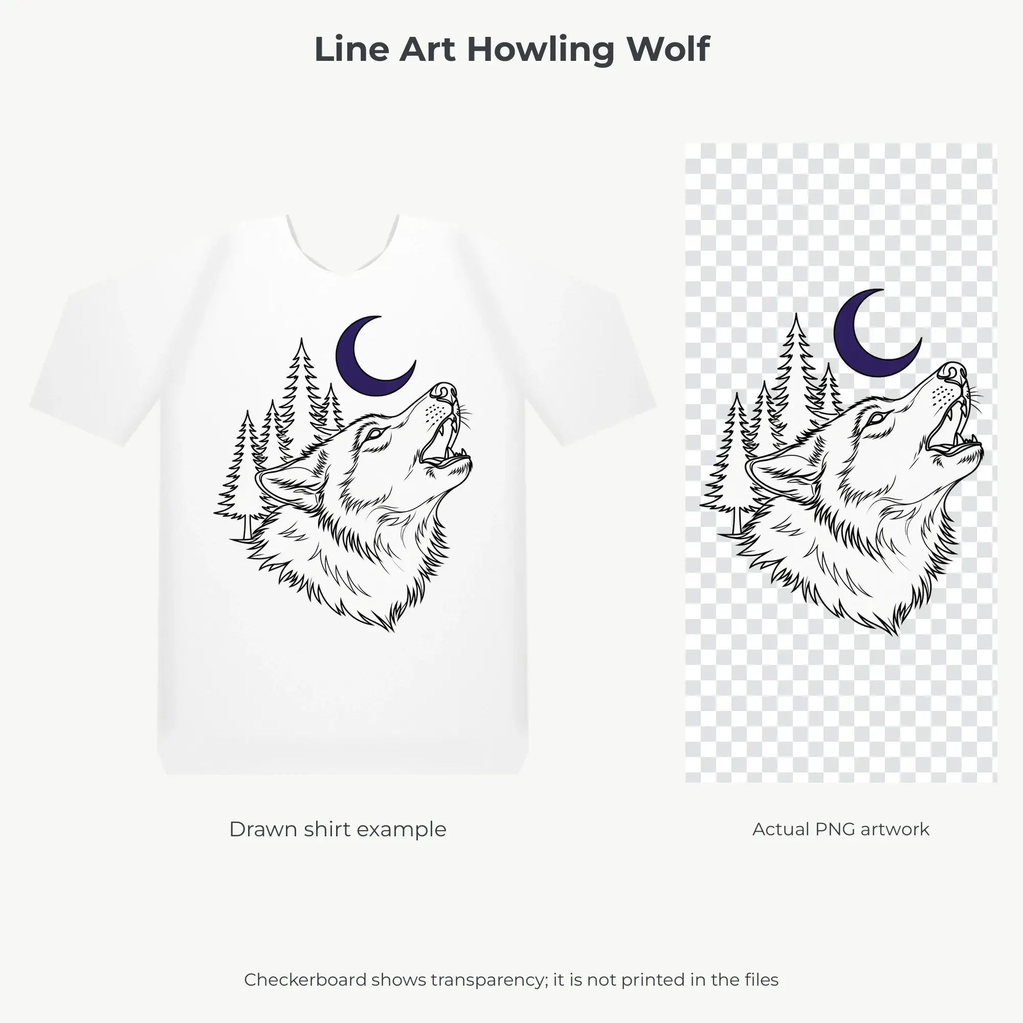 Line Art Howling Wolf Sublimation Transfer PNG, 4500x5400, preview 2 of 2