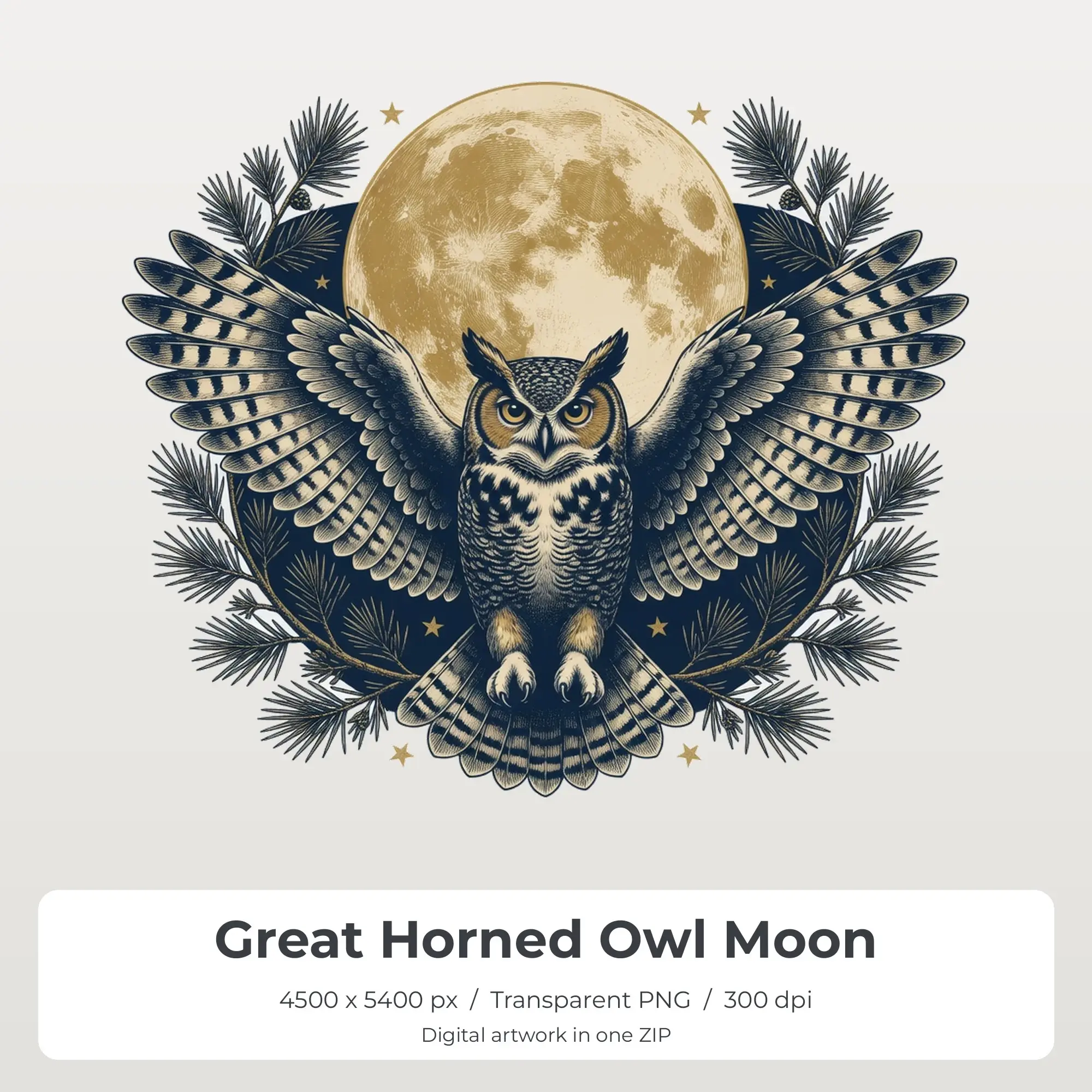 Great Horned Owl Moon Sublimation Transfer PNG, 4500x5400 preview