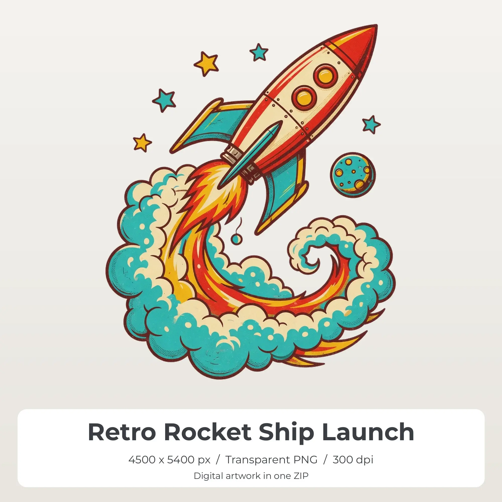 Retro Rocket Ship Launch PNG - Shirt Sublimation Design preview