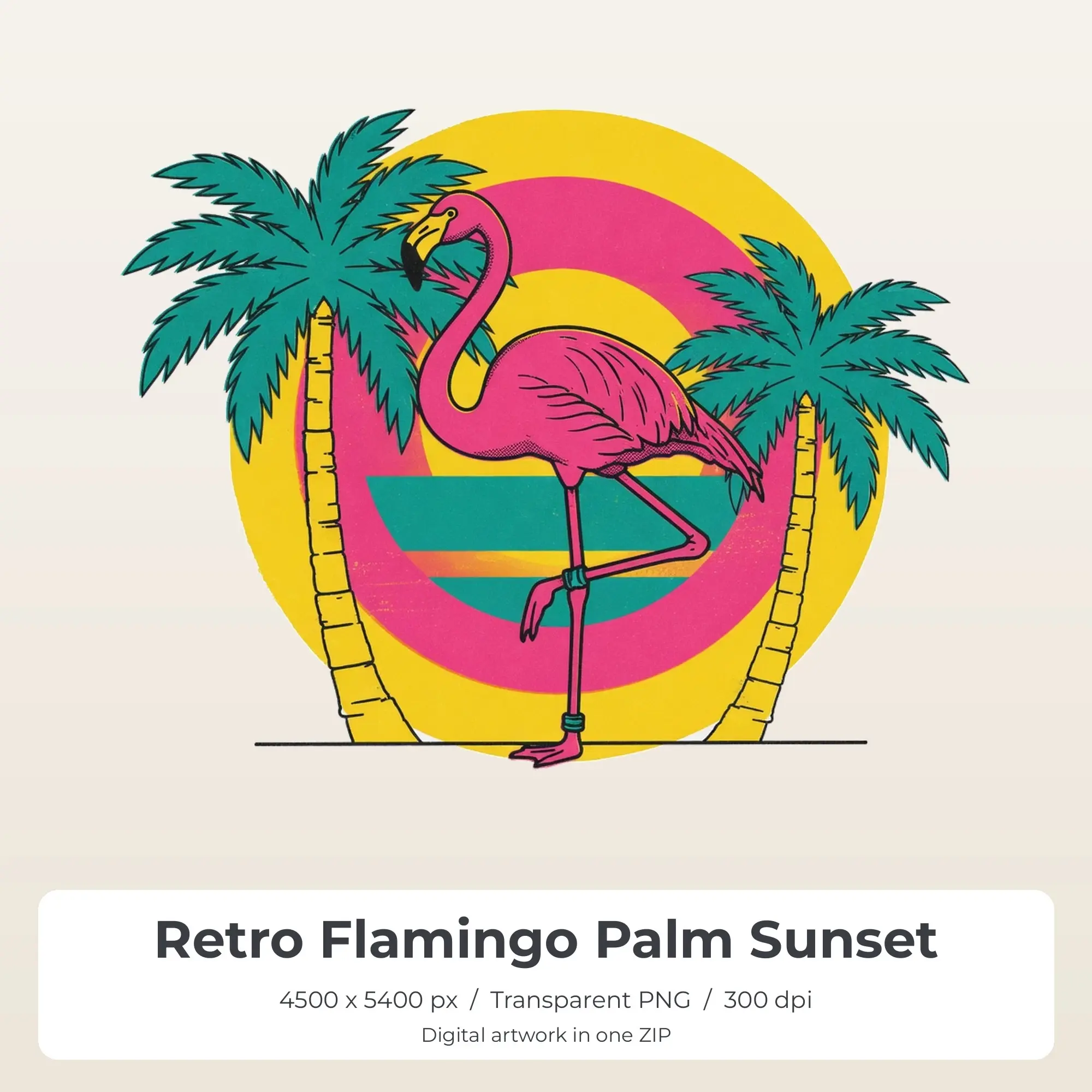 Retro Flamingo Palm Sunset T-Shirt Design PNG, Sublimation Ready preview