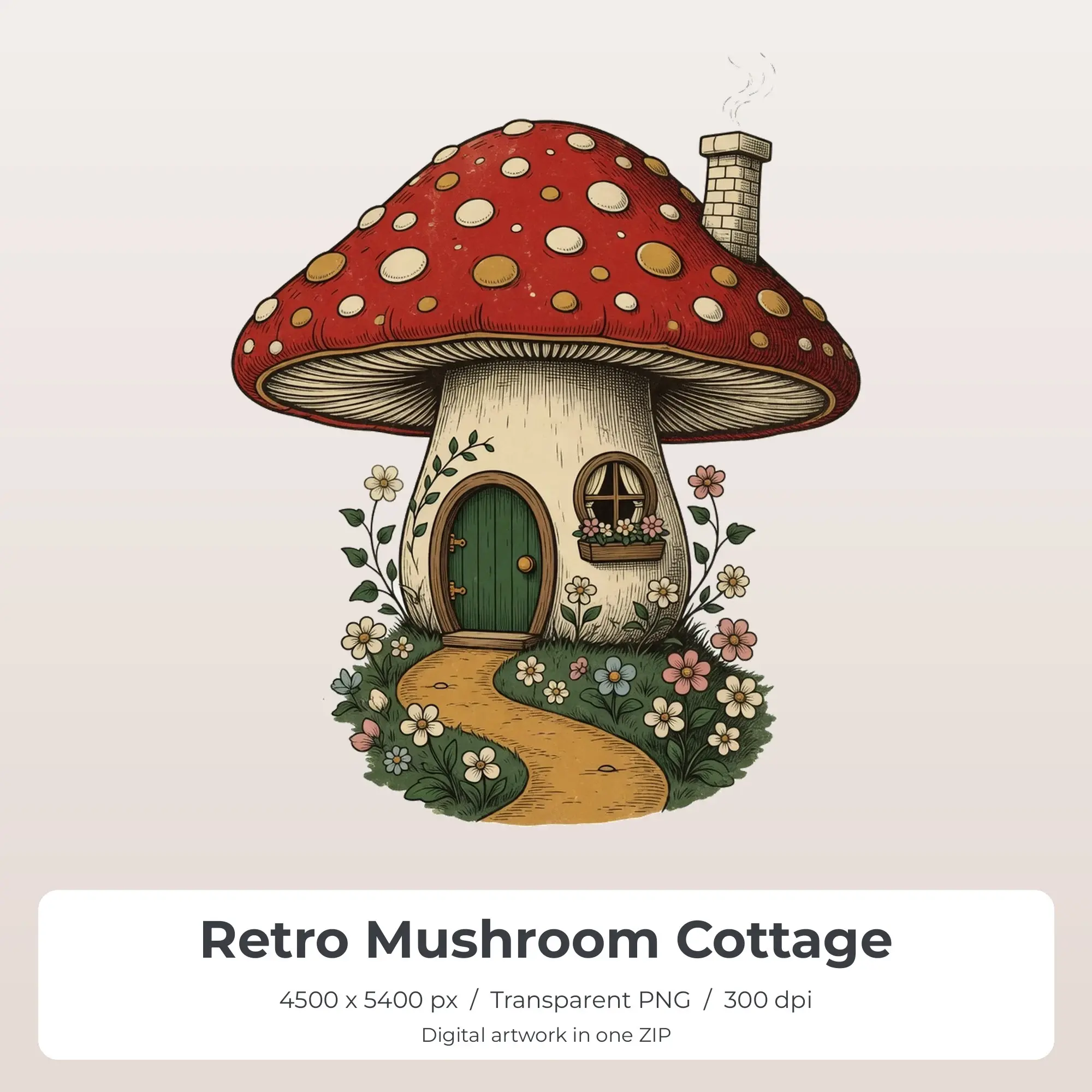Retro Mushroom Cottage T-Shirt Design PNG, Sublimation Ready preview
