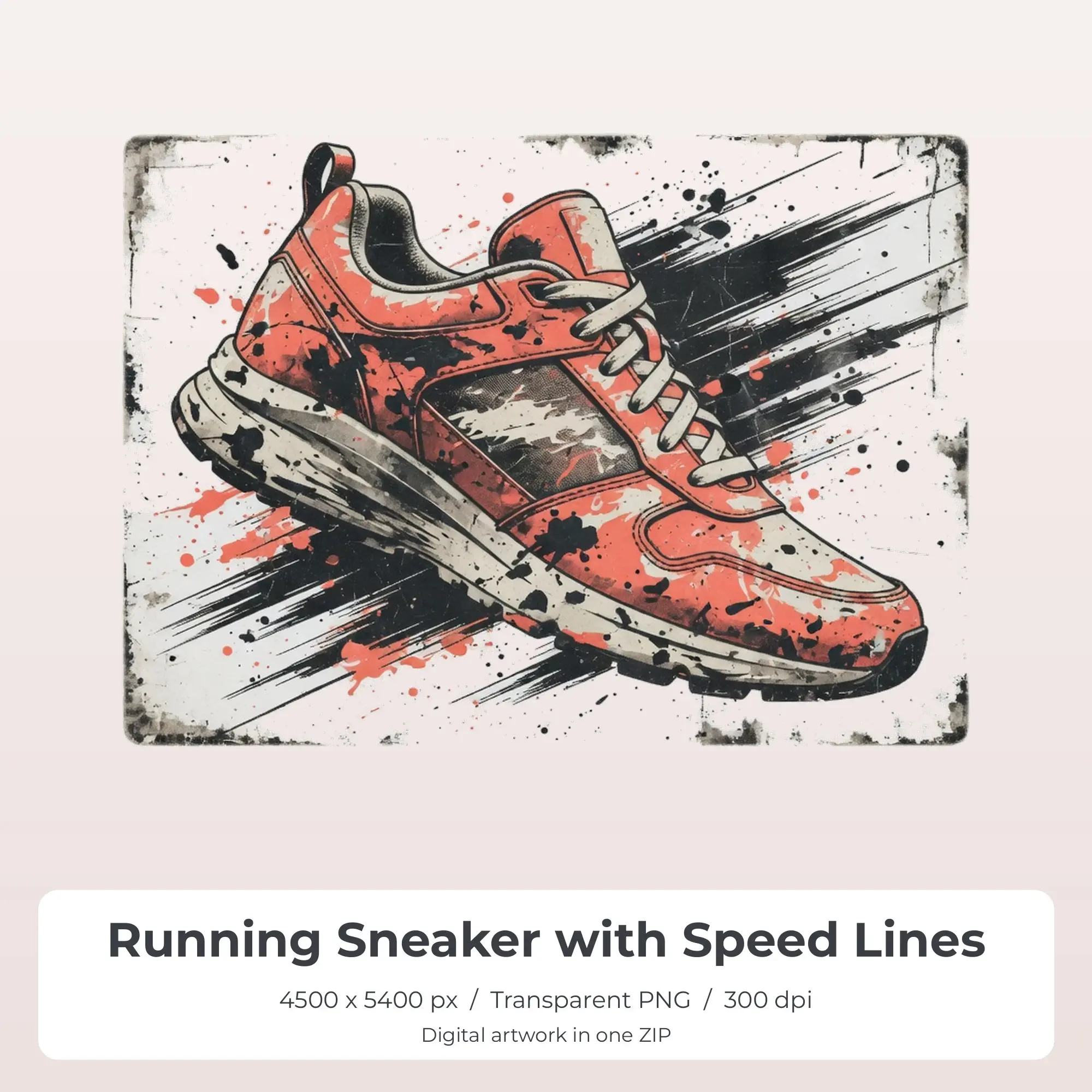 Running Sneaker with Speed Lines T-Shirt Design PNG, Sublimation Ready preview