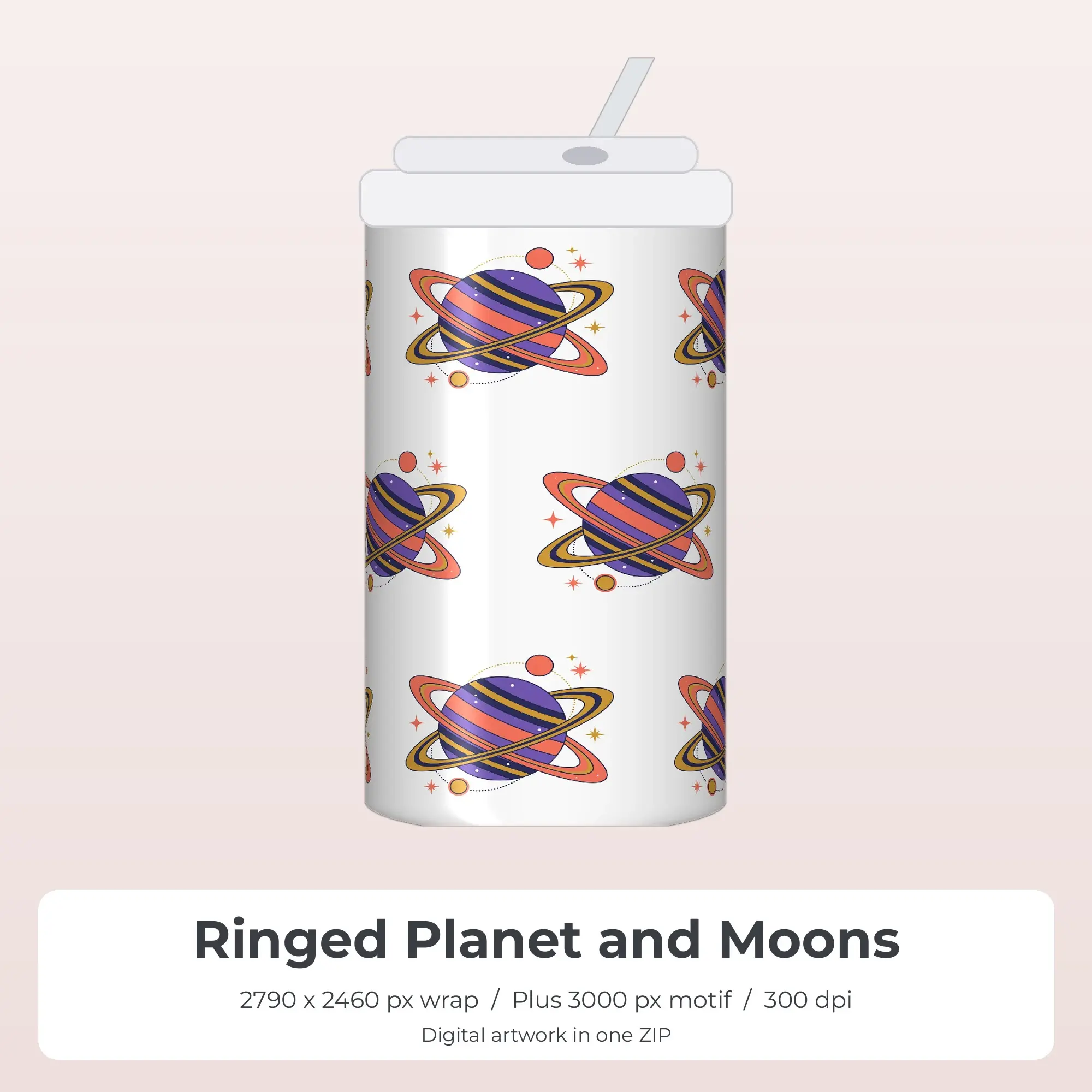 Ringed Planet and Moons Sublimation Tumbler Wrap PNG preview