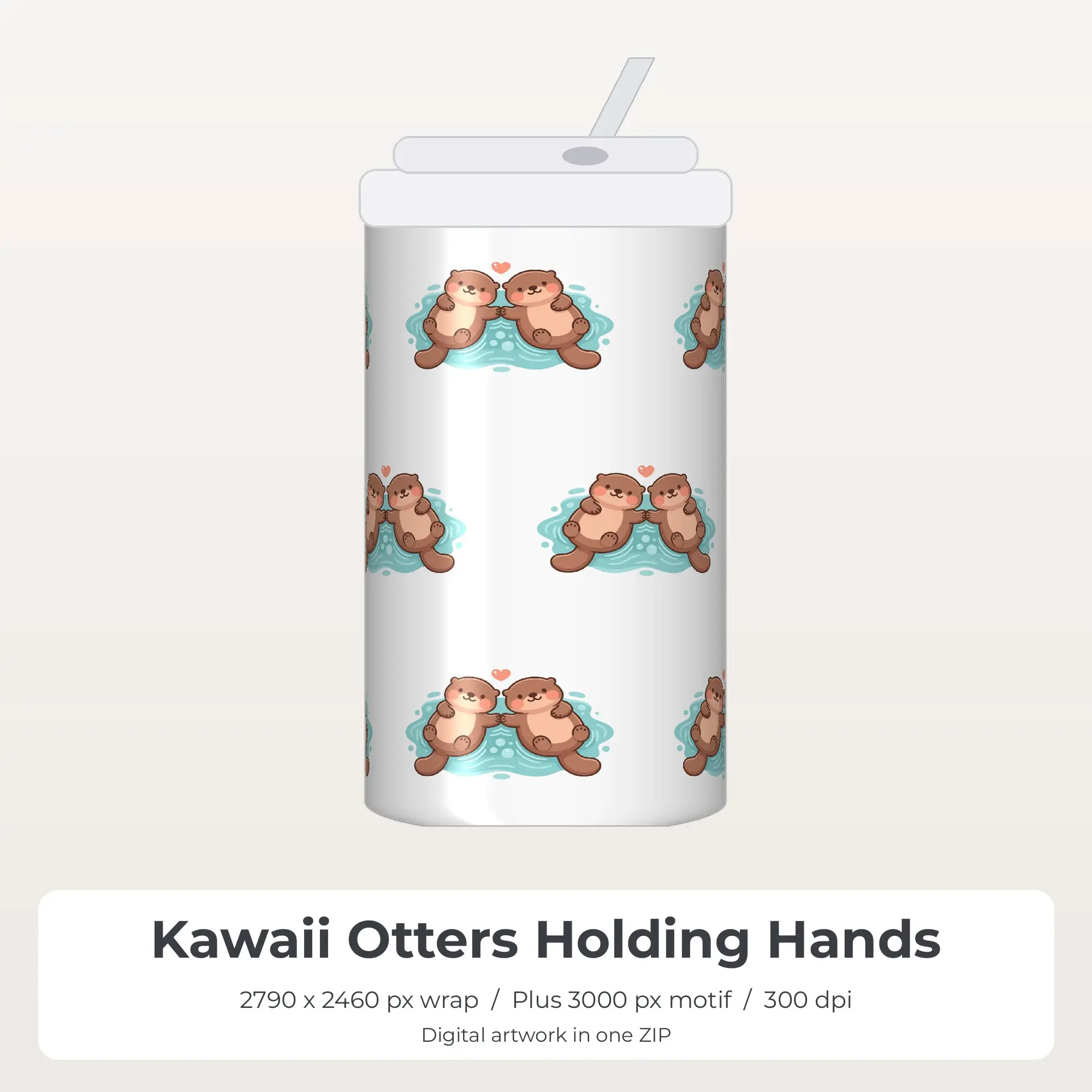 Kawaii Otters Holding Hands Sublimation Tumbler Wrap PNG preview