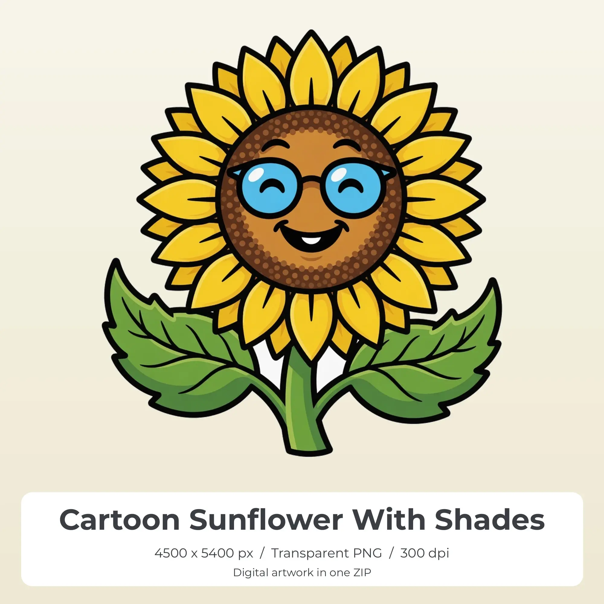 Cartoon Sunflower With Shades PNG - Shirt Sublimation Design preview