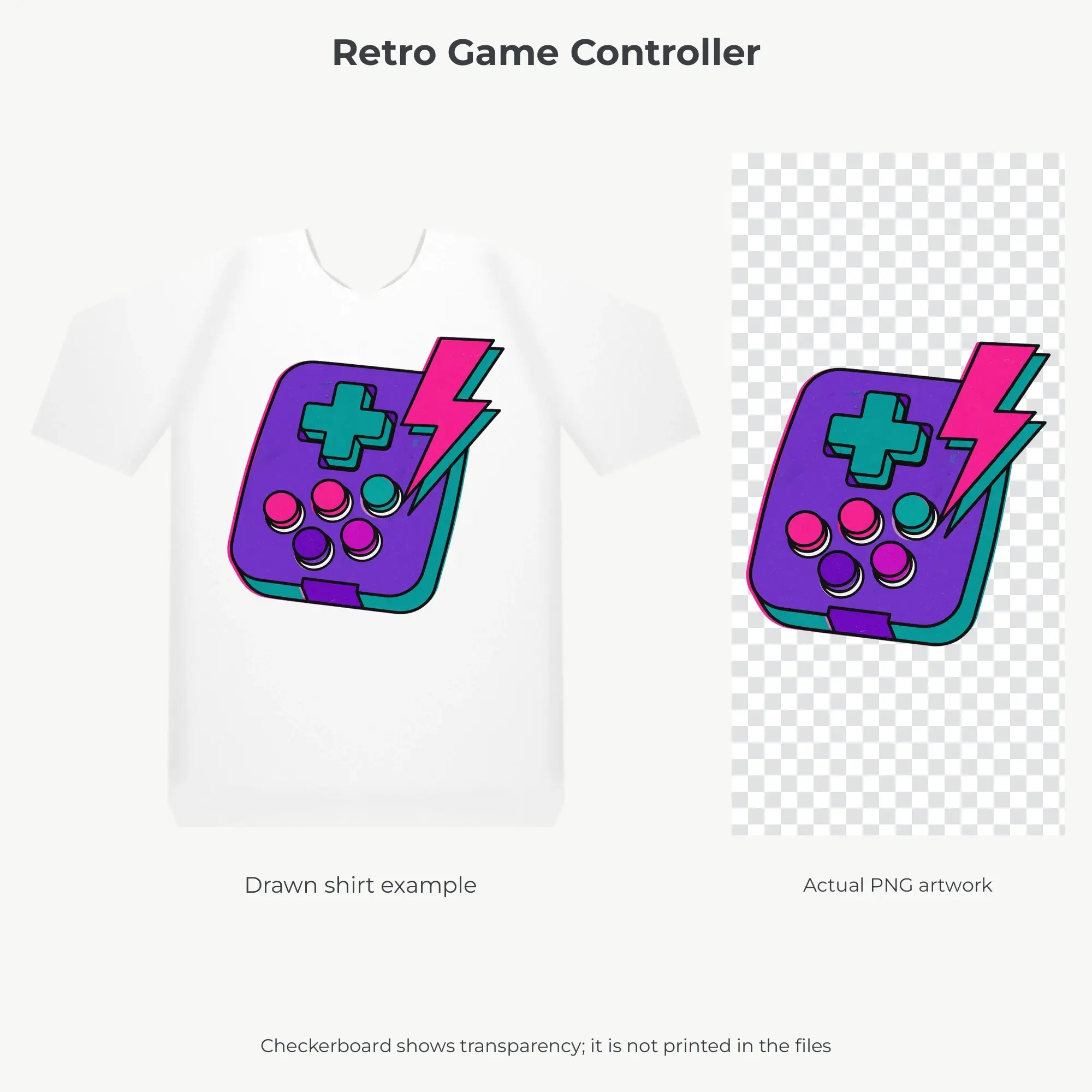 Retro Game Controller Sublimation Transfer PNG, 4500x5400, preview 2 of 2