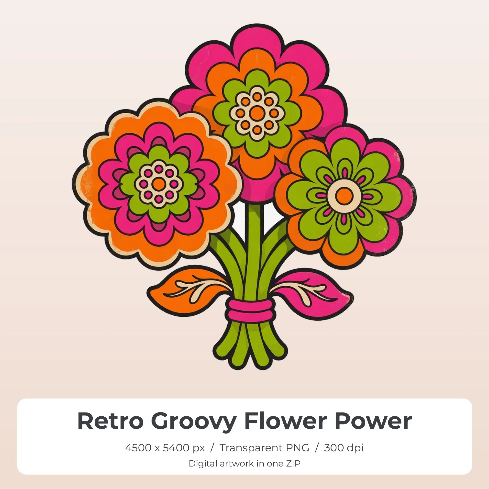 Retro Groovy Flower Power Sublimation Design PNG for Shirts preview