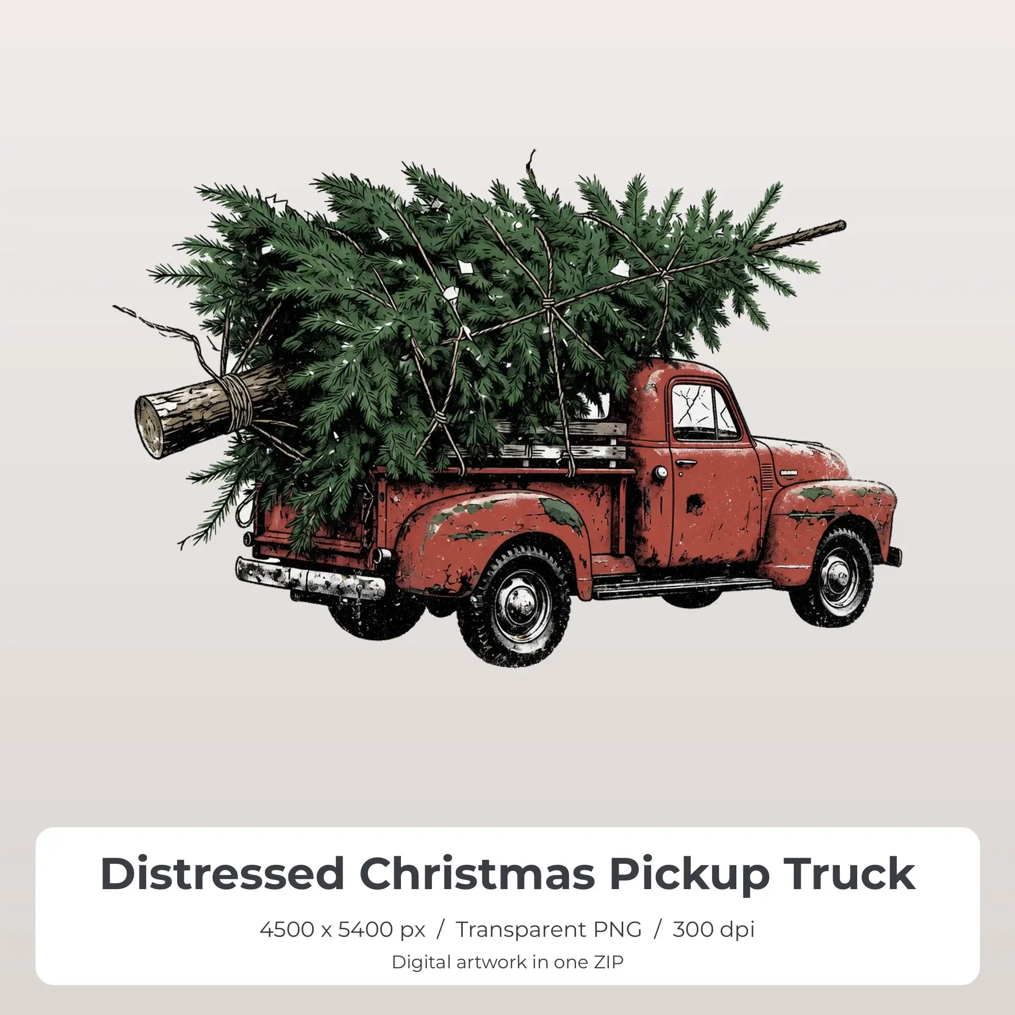 Distressed Christmas Pickup Truck Sublimation Transfer PNG, 4500x5400 preview