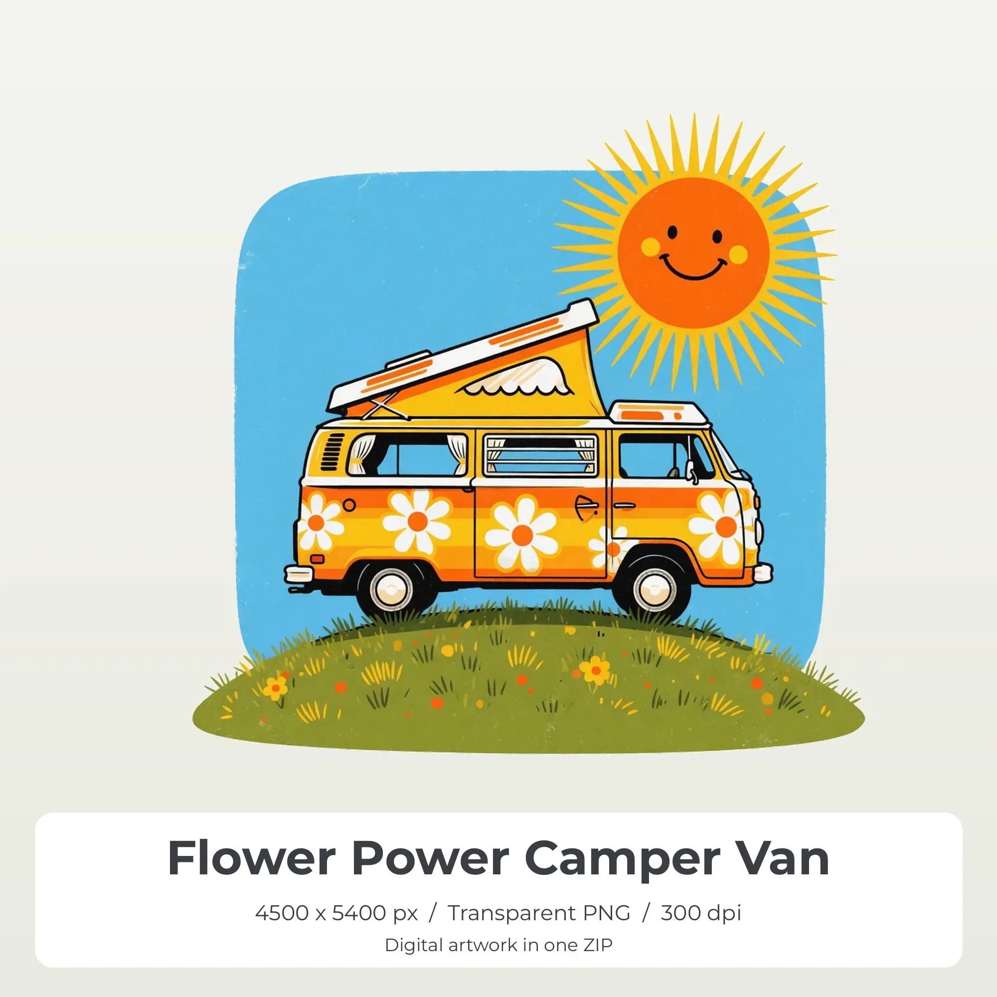 Flower Power Camper Van PNG - Shirt Sublimation Design preview