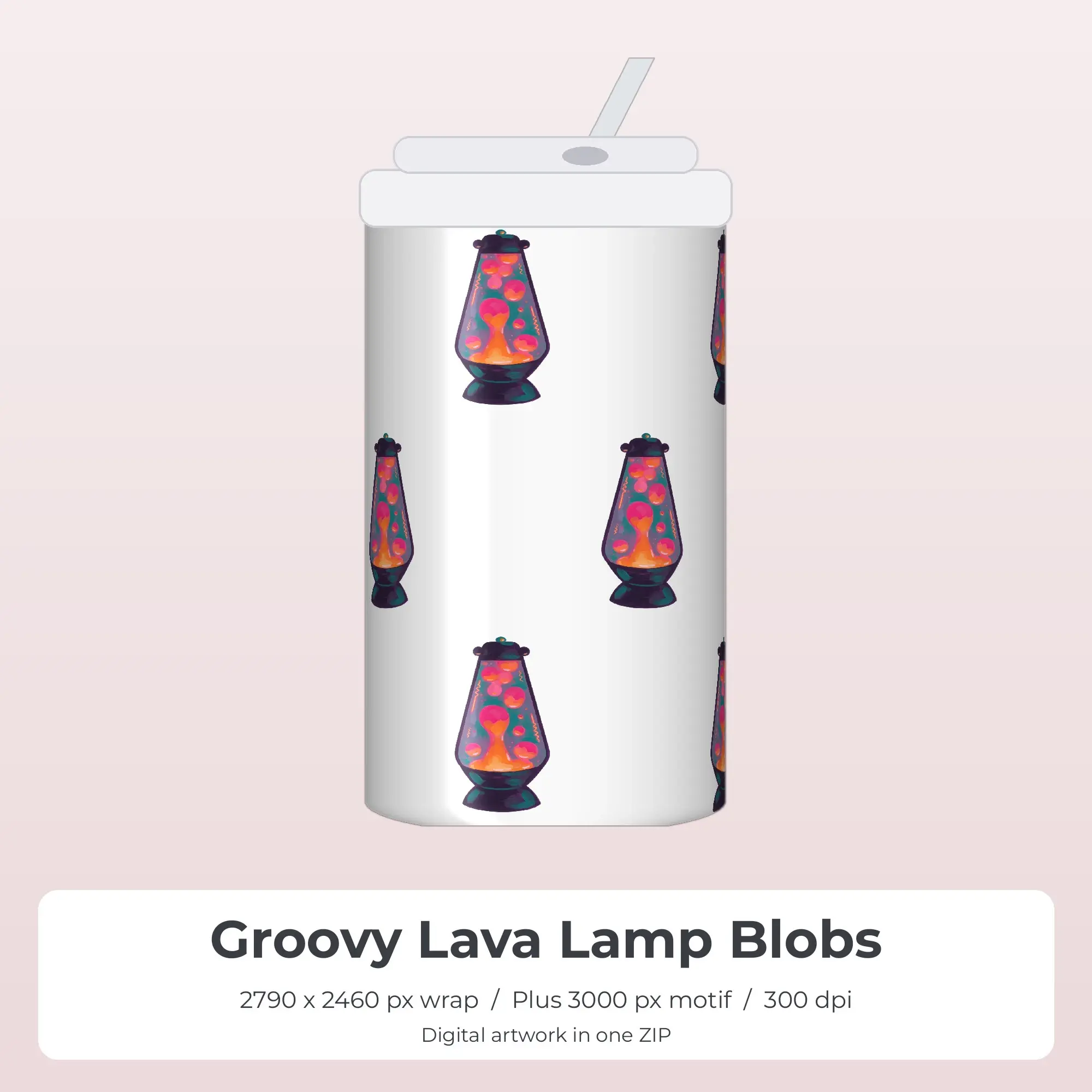 Groovy Retro Wax Lamp Blobs Tumbler PNG, Sublimation Wrap Design preview