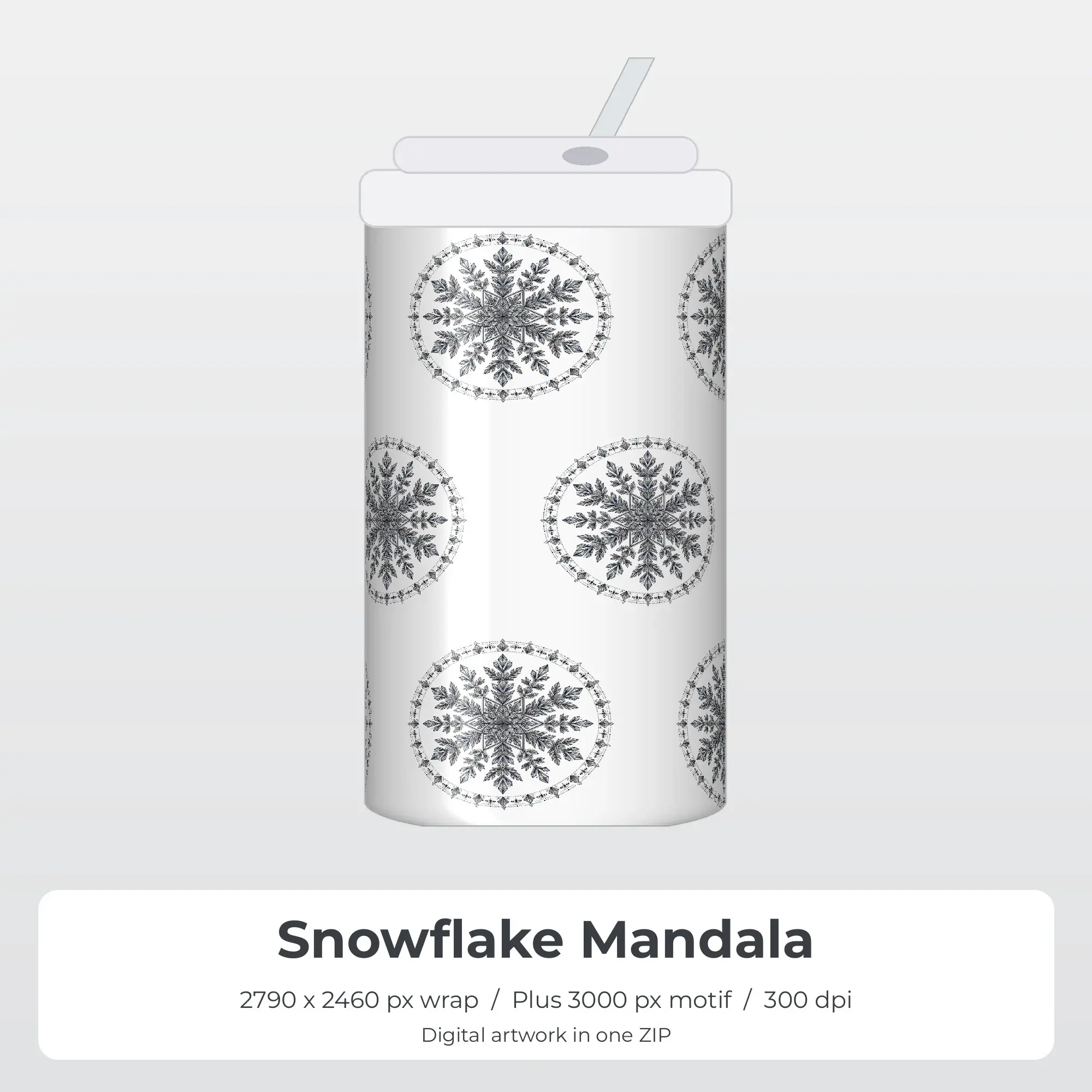 Snowflake Mandala Tumbler Wrap Design - Seamless PNG preview