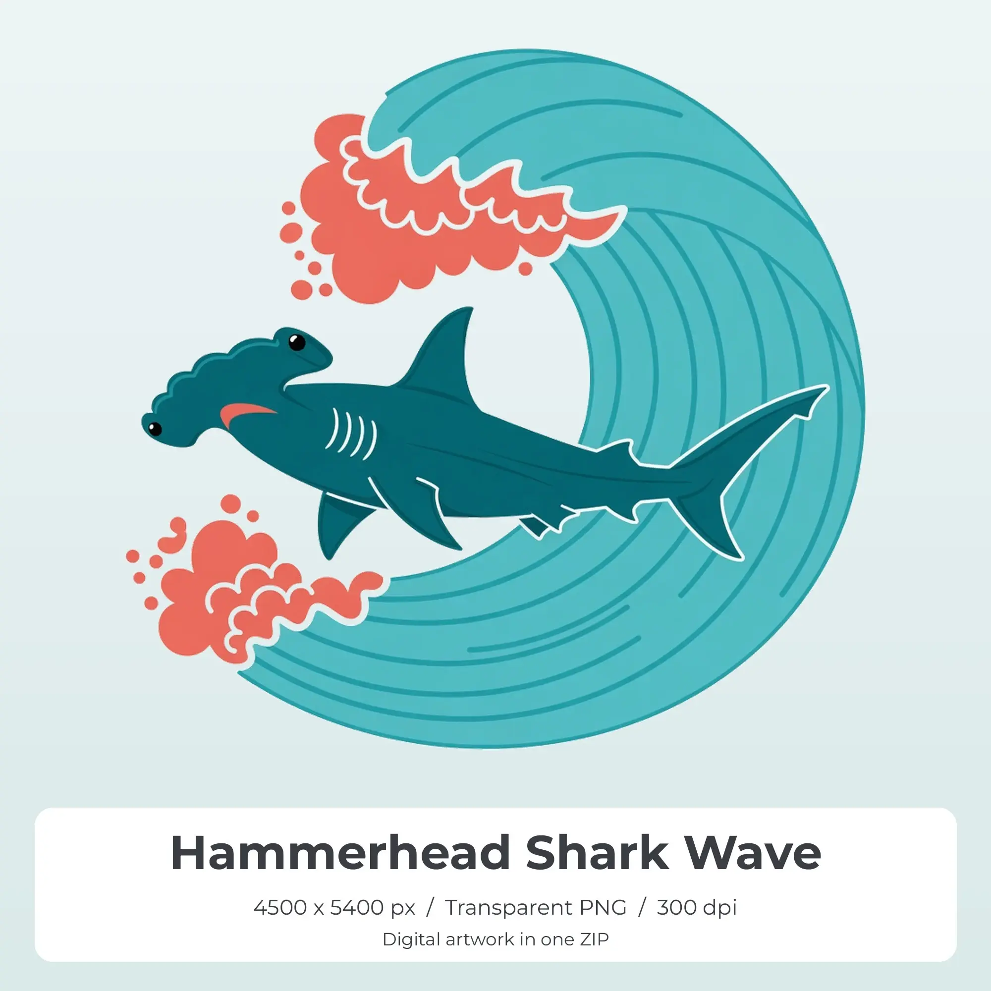 Hammerhead Shark Wave PNG - Shirt Sublimation Design preview