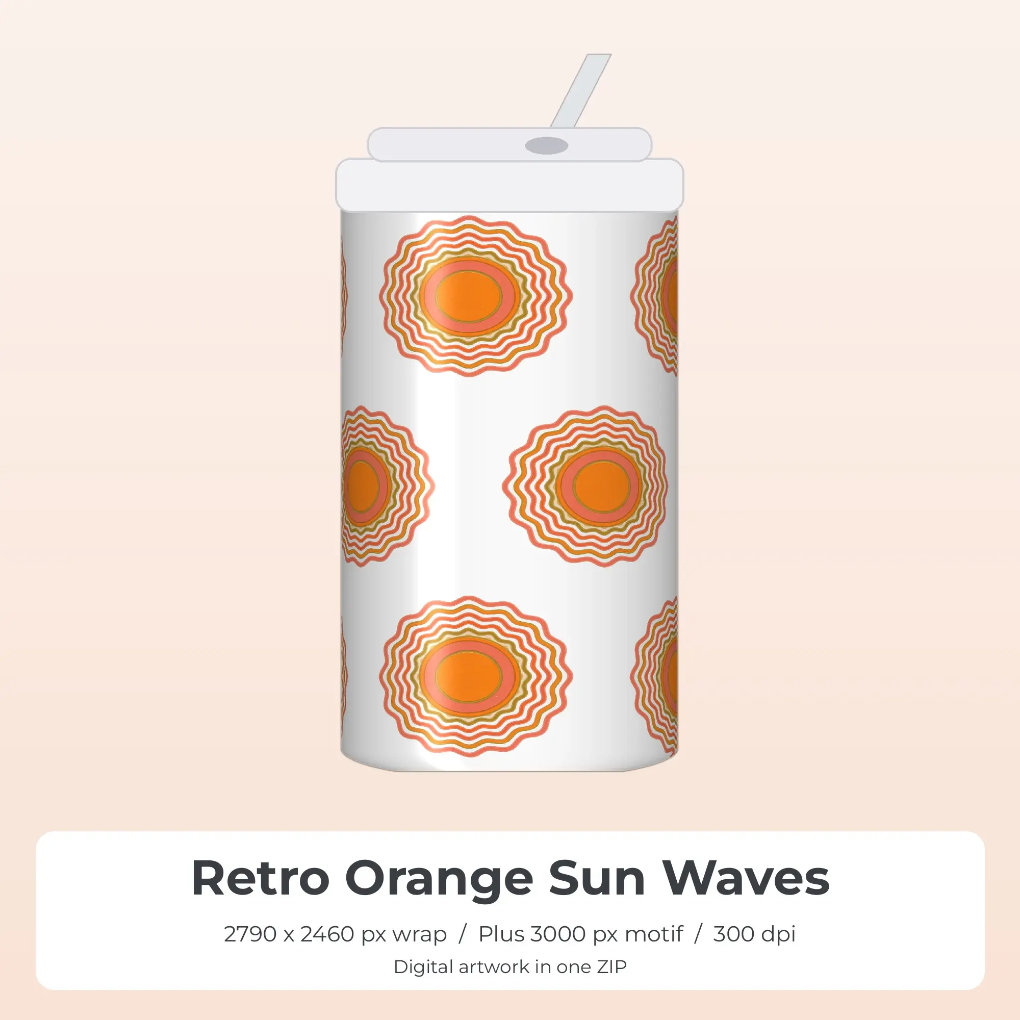 Retro Orange Sun Waves Tumbler Wrap PNG, 20oz Sublimation preview