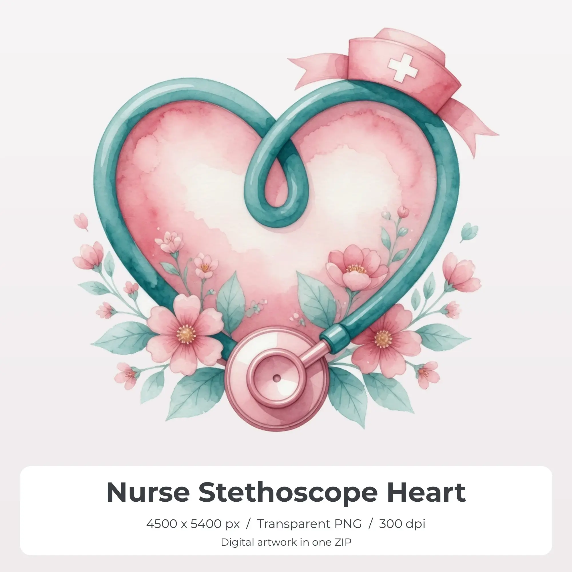 Nurse Stethoscope Heart Sublimation Design PNG for Shirts preview