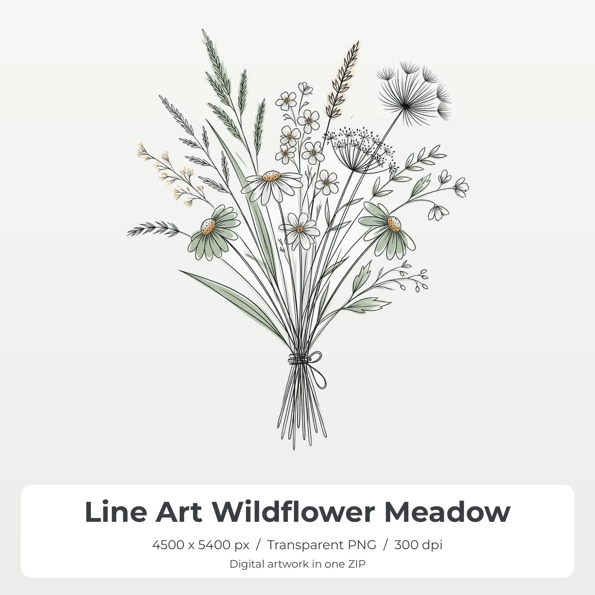 Line Art Wildflower Meadow Sublimation PNG, T-Shirt Transfer Design preview