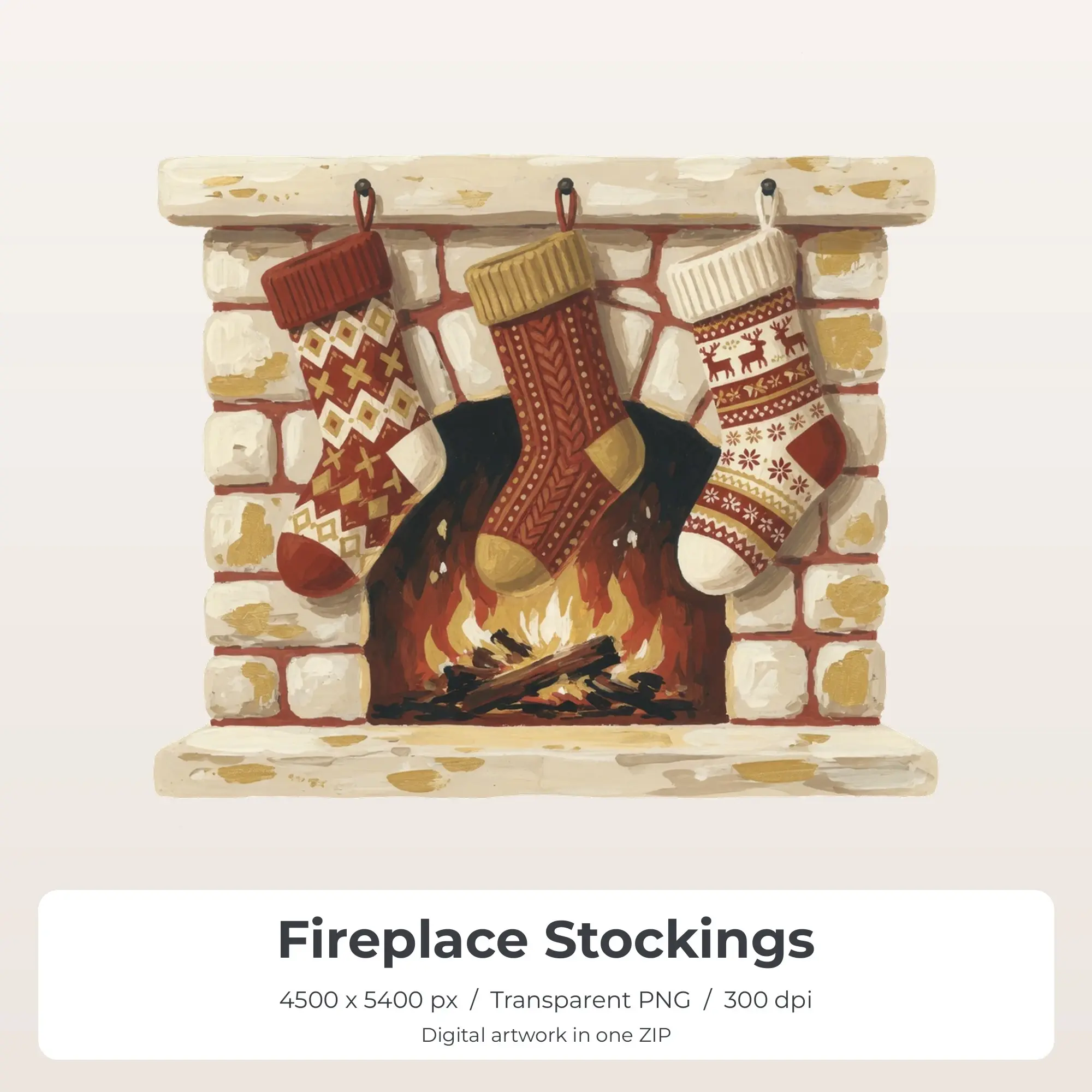 Fireplace Stockings Sublimation Transfer PNG, 4500x5400 preview