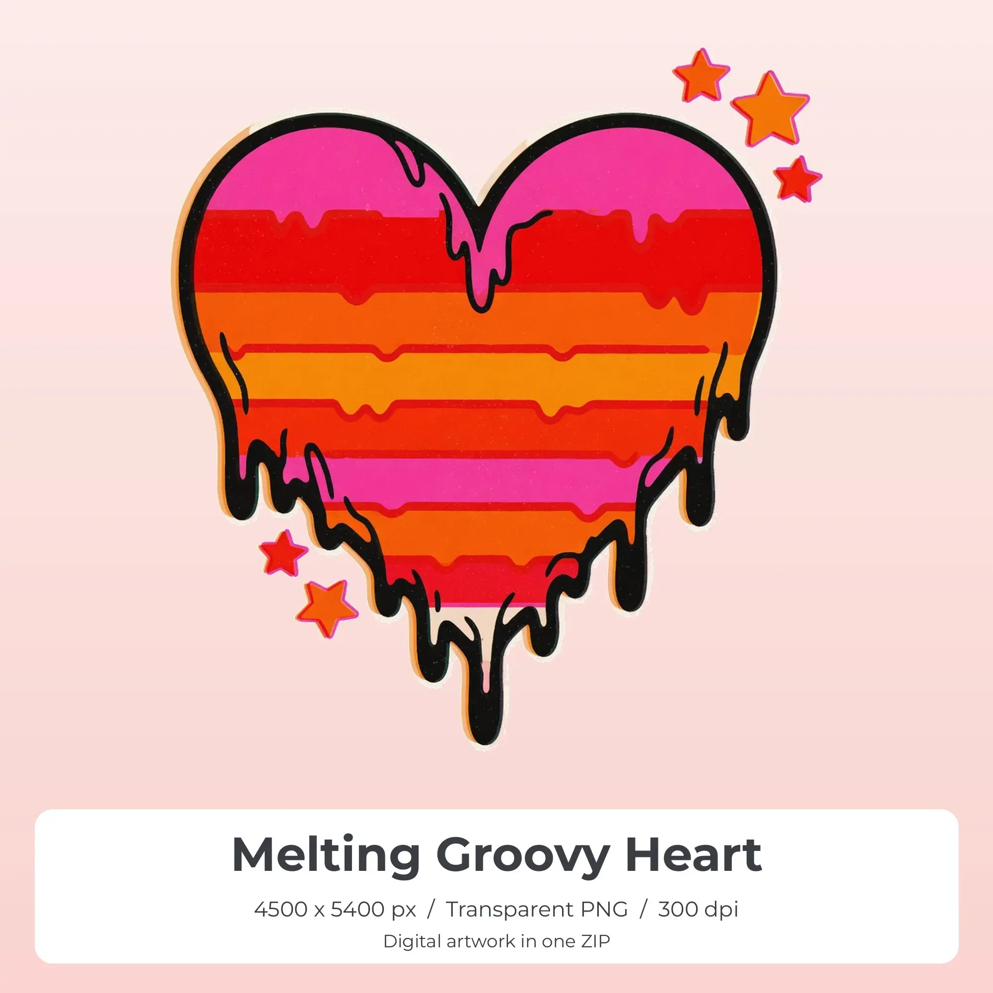 Melting Groovy Heart PNG - Shirt Sublimation Design preview
