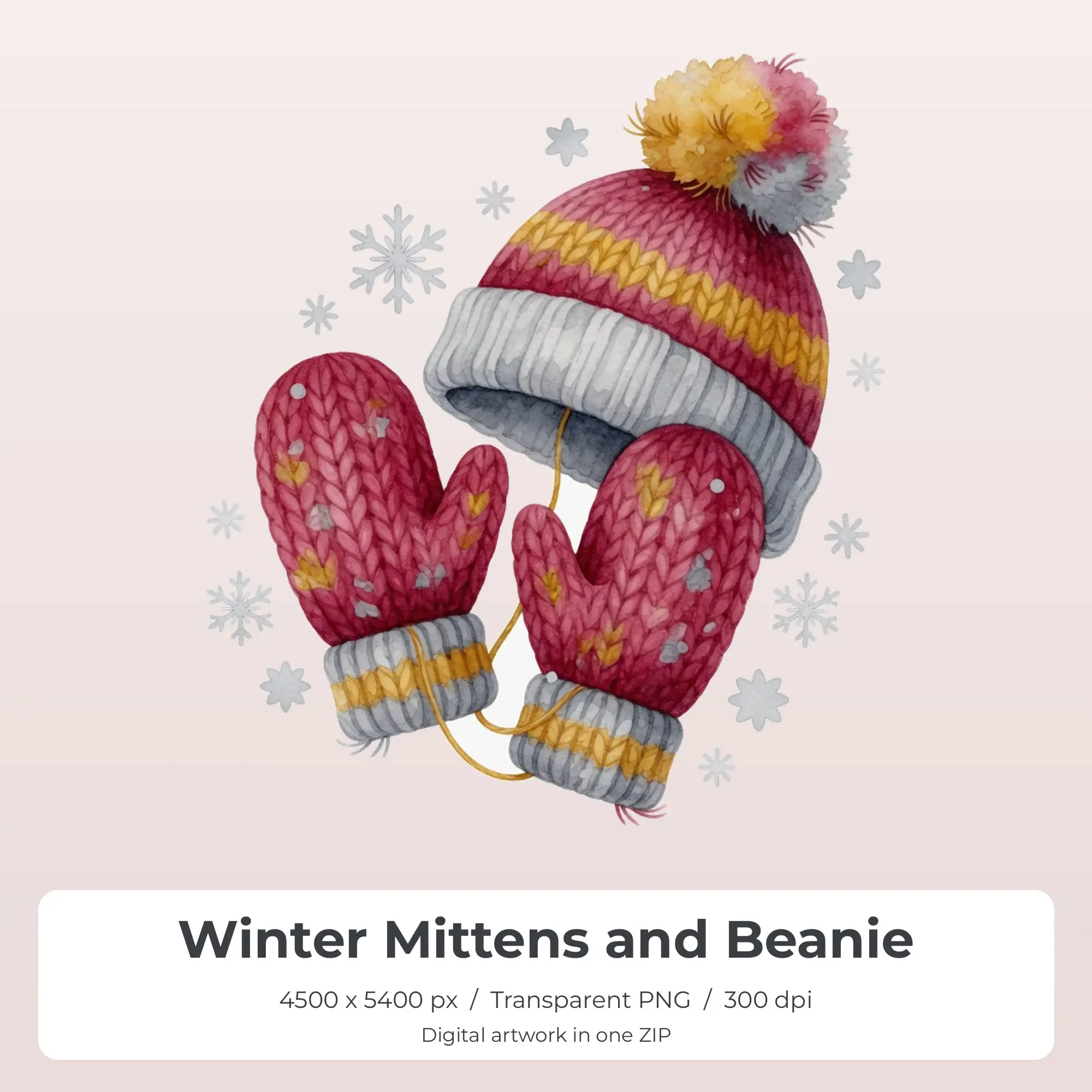 Winter Mittens and Beanie Sublimation Transfer PNG, 4500x5400 preview