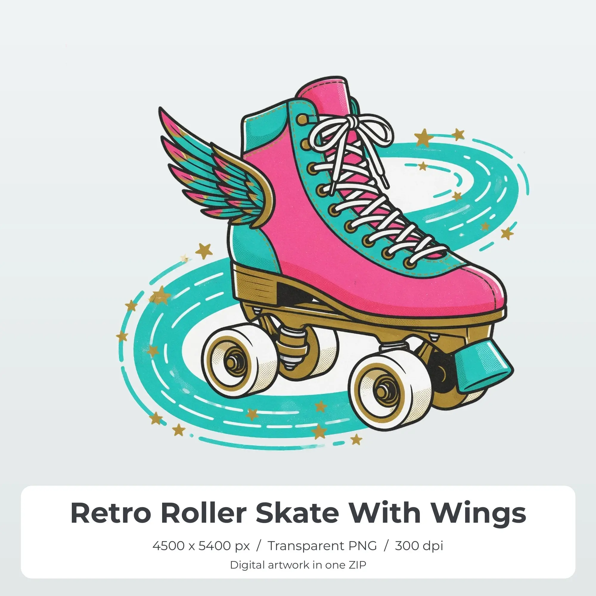 Retro Roller Skate With Wings PNG - Shirt Sublimation Design preview