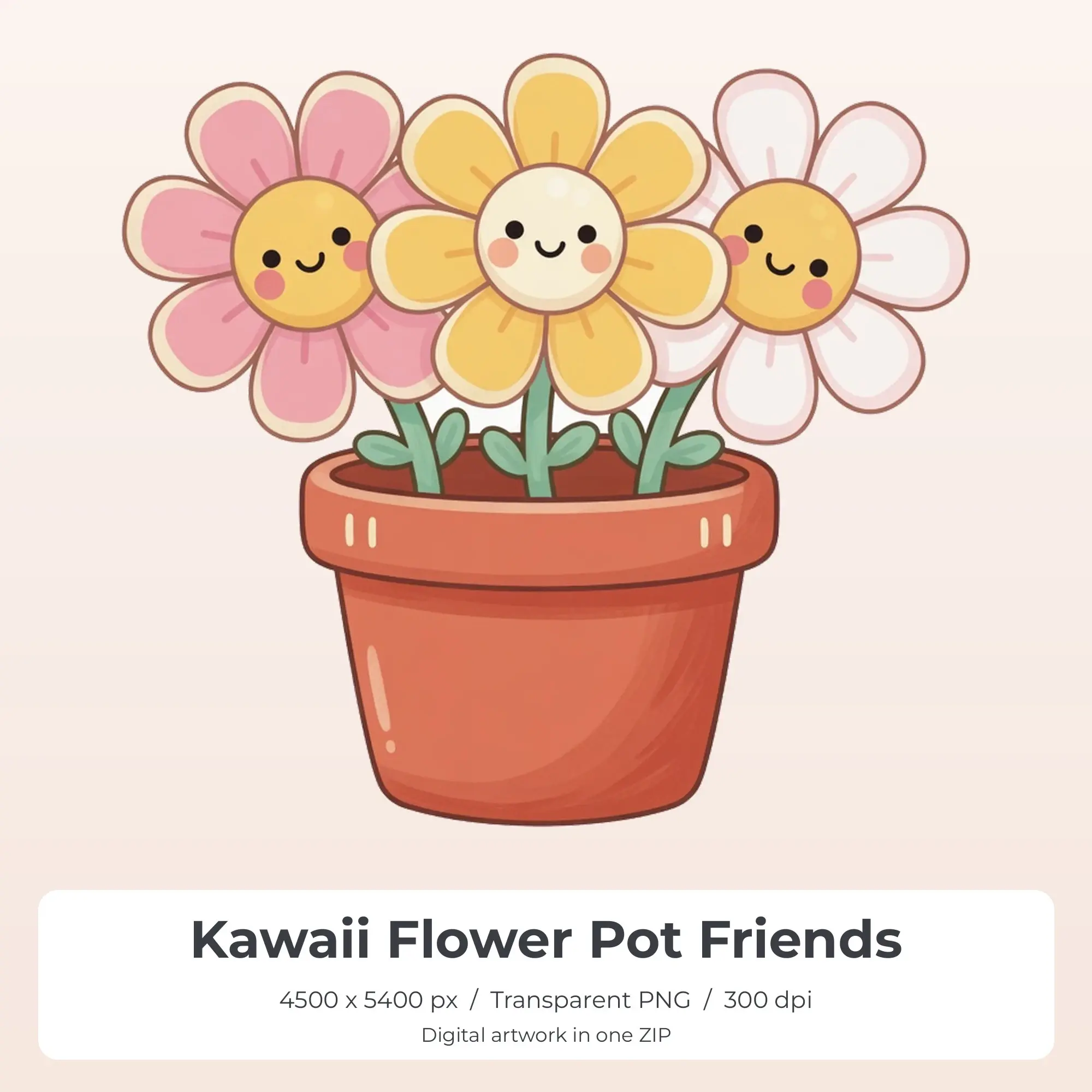 Kawaii Flower Pot Friends Sublimation Transfer PNG, 4500x5400 preview