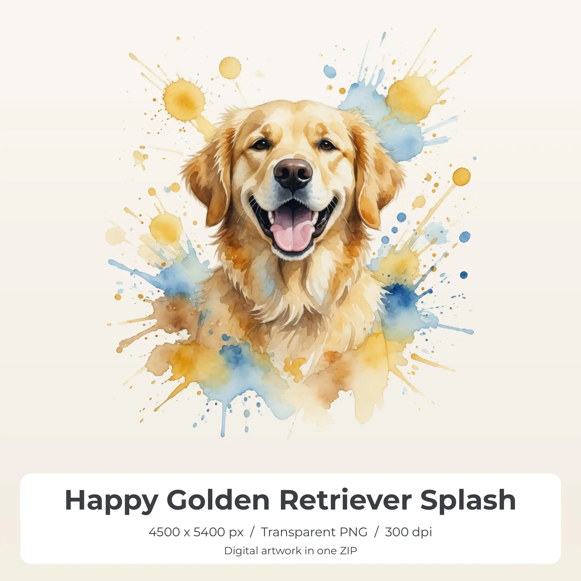 Happy Golden Retriever Splash Sublimation Transfer PNG, 4500x5400 preview