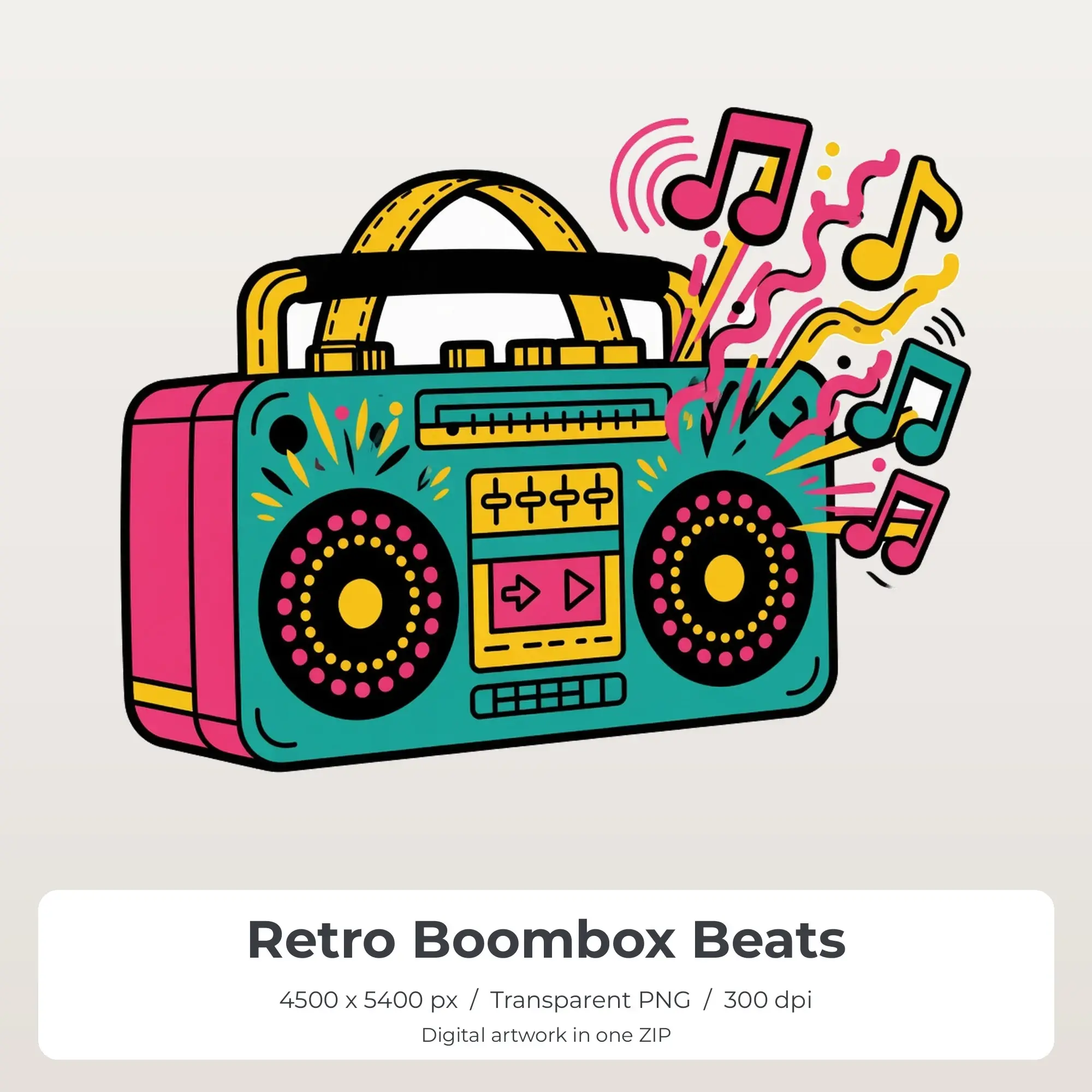 Retro Boombox Beats PNG - Shirt Sublimation Design preview