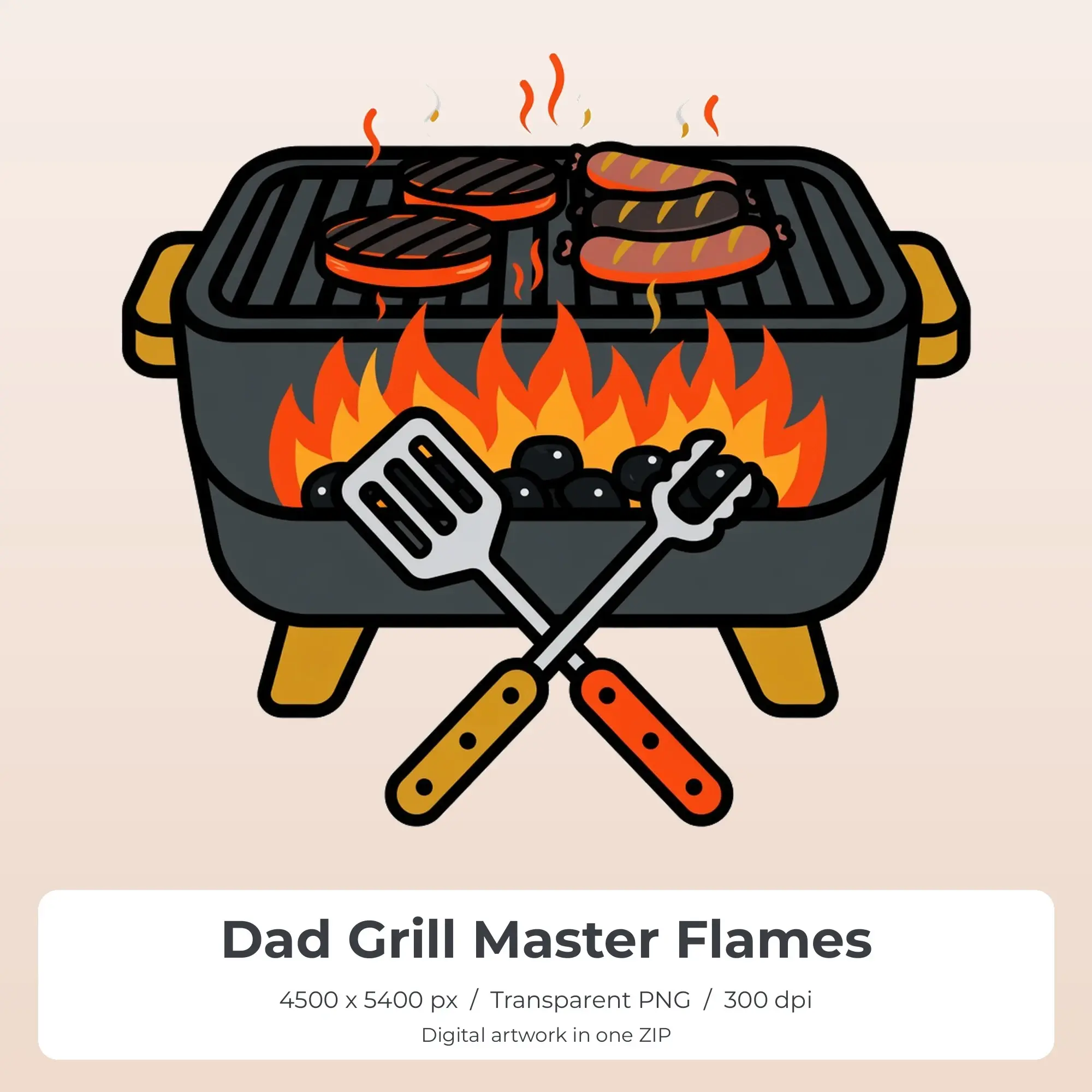 Dad Grill Master Flames Sublimation PNG, T-Shirt Transfer Design preview