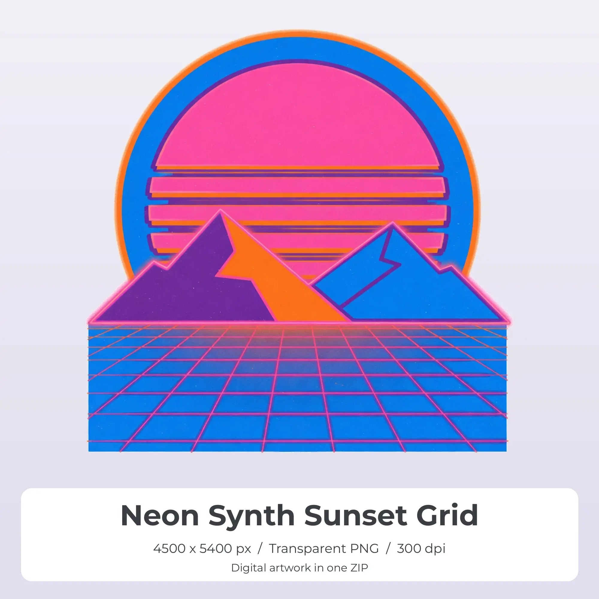 Neon Synth Sunset Grid Sublimation Design PNG for Shirts preview