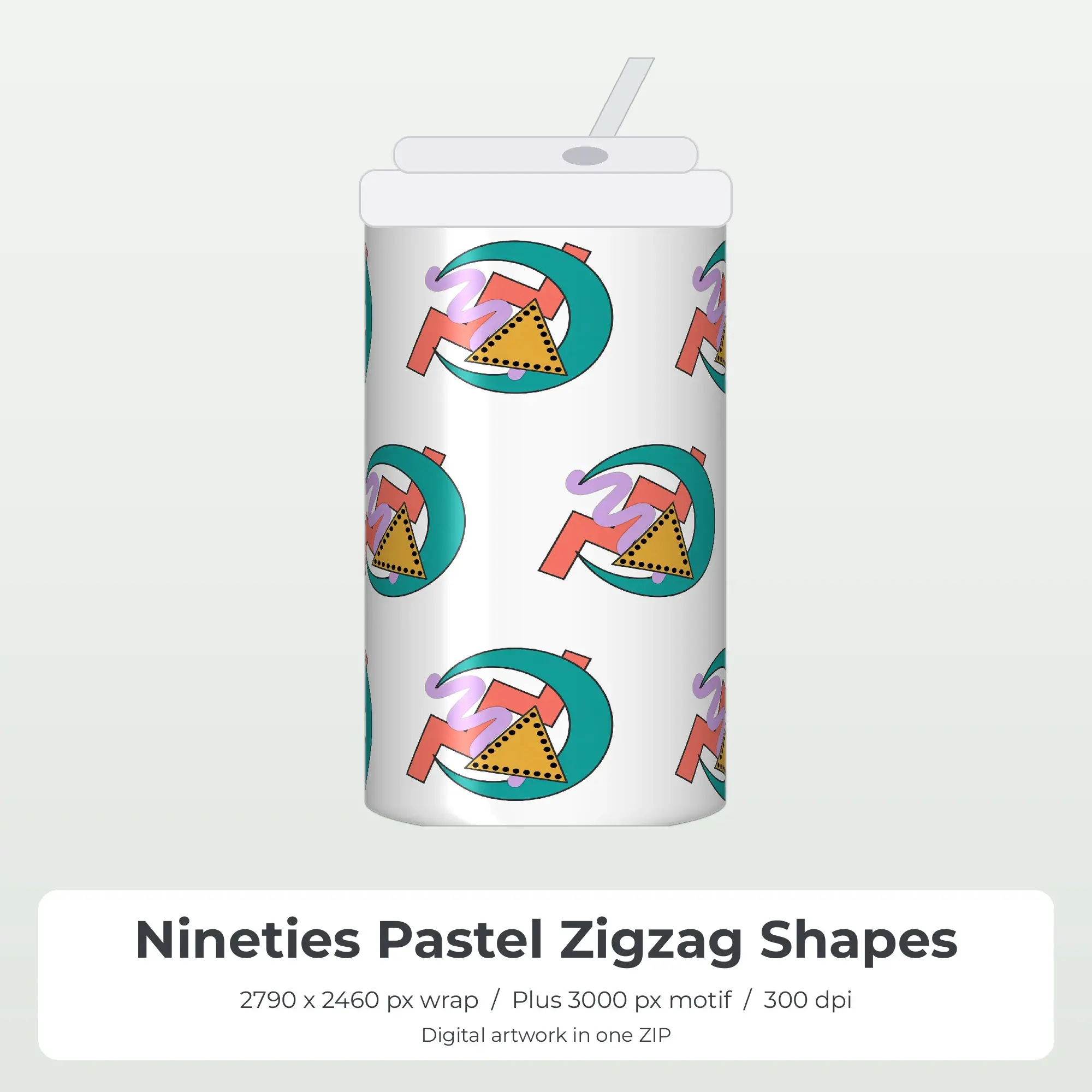 Nineties Pastel Zigzag Shapes Sublimation Tumbler Wrap PNG preview