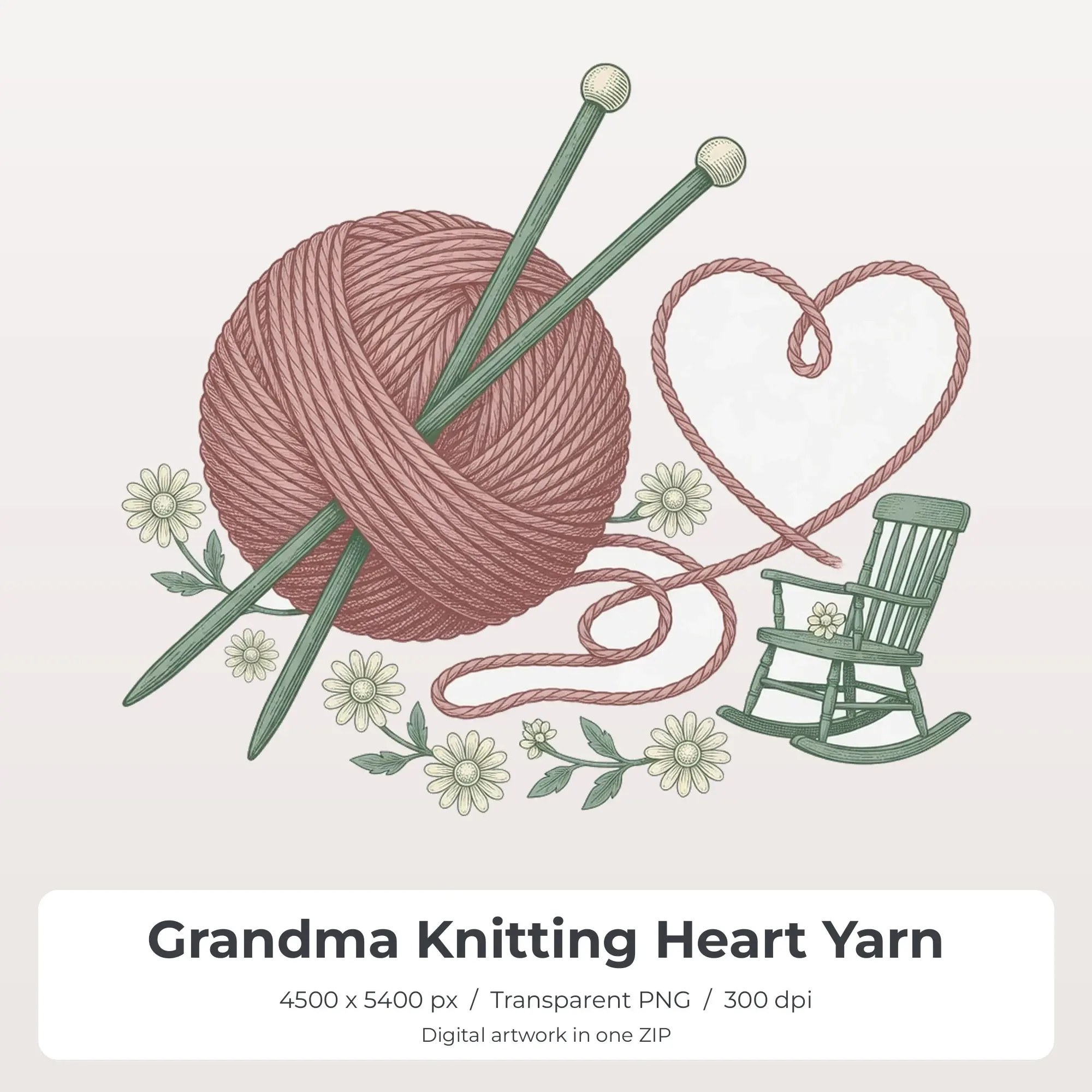 Grandma Knitting Heart Yarn PNG - Shirt Sublimation Design preview