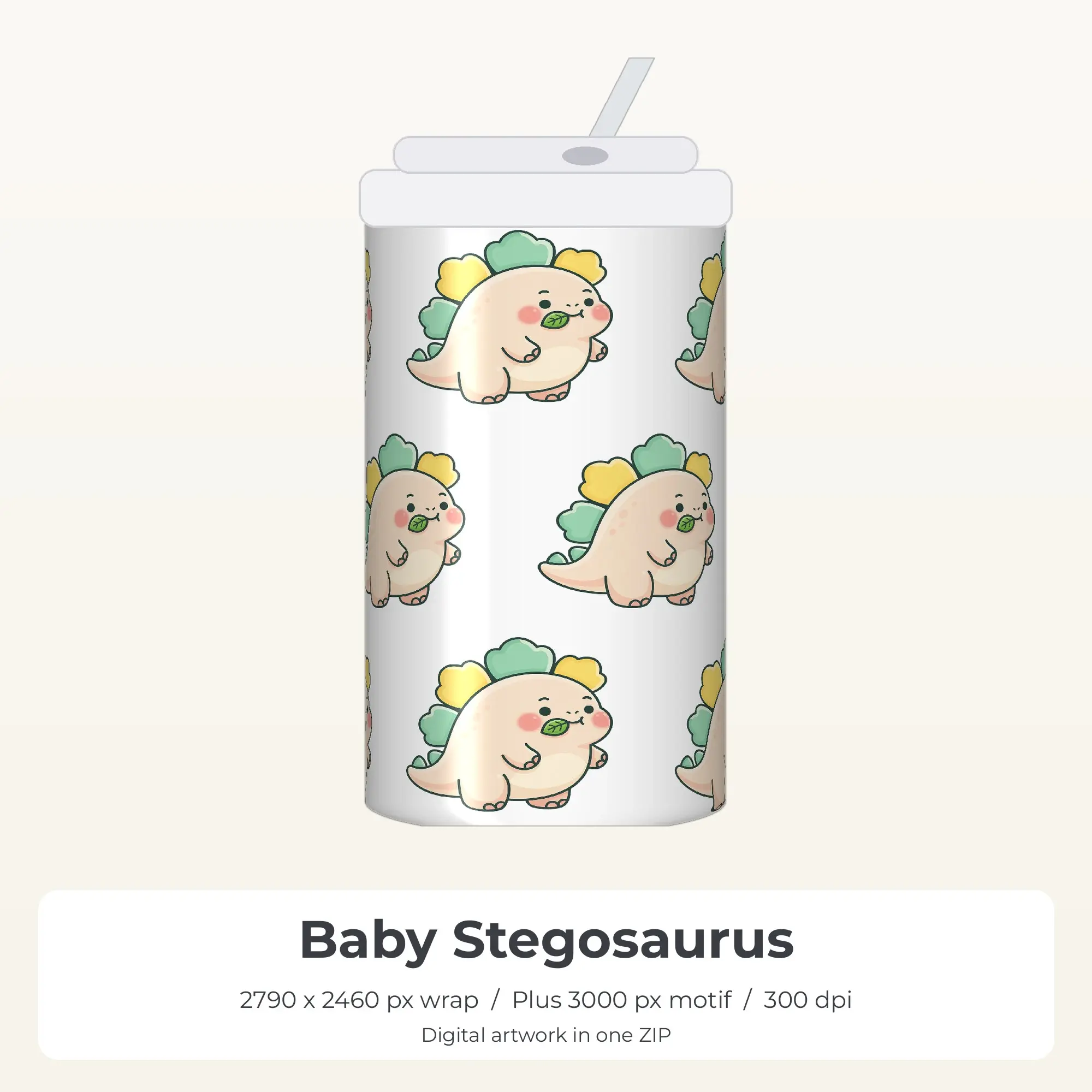 Baby Stegosaurus Tumbler Wrap Design - Seamless PNG preview