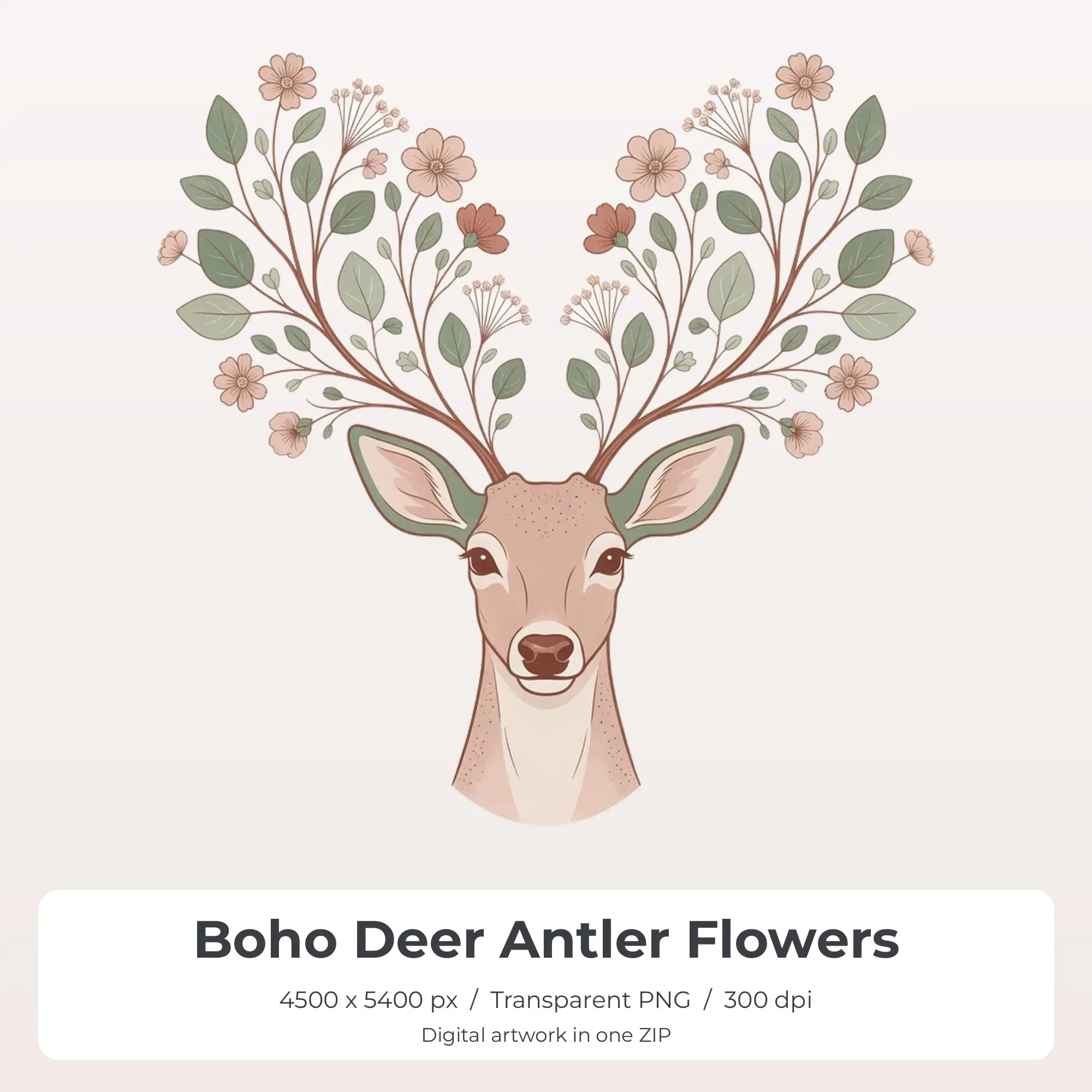 Boho Deer Antler Flowers Sublimation PNG, T-Shirt Transfer Design preview