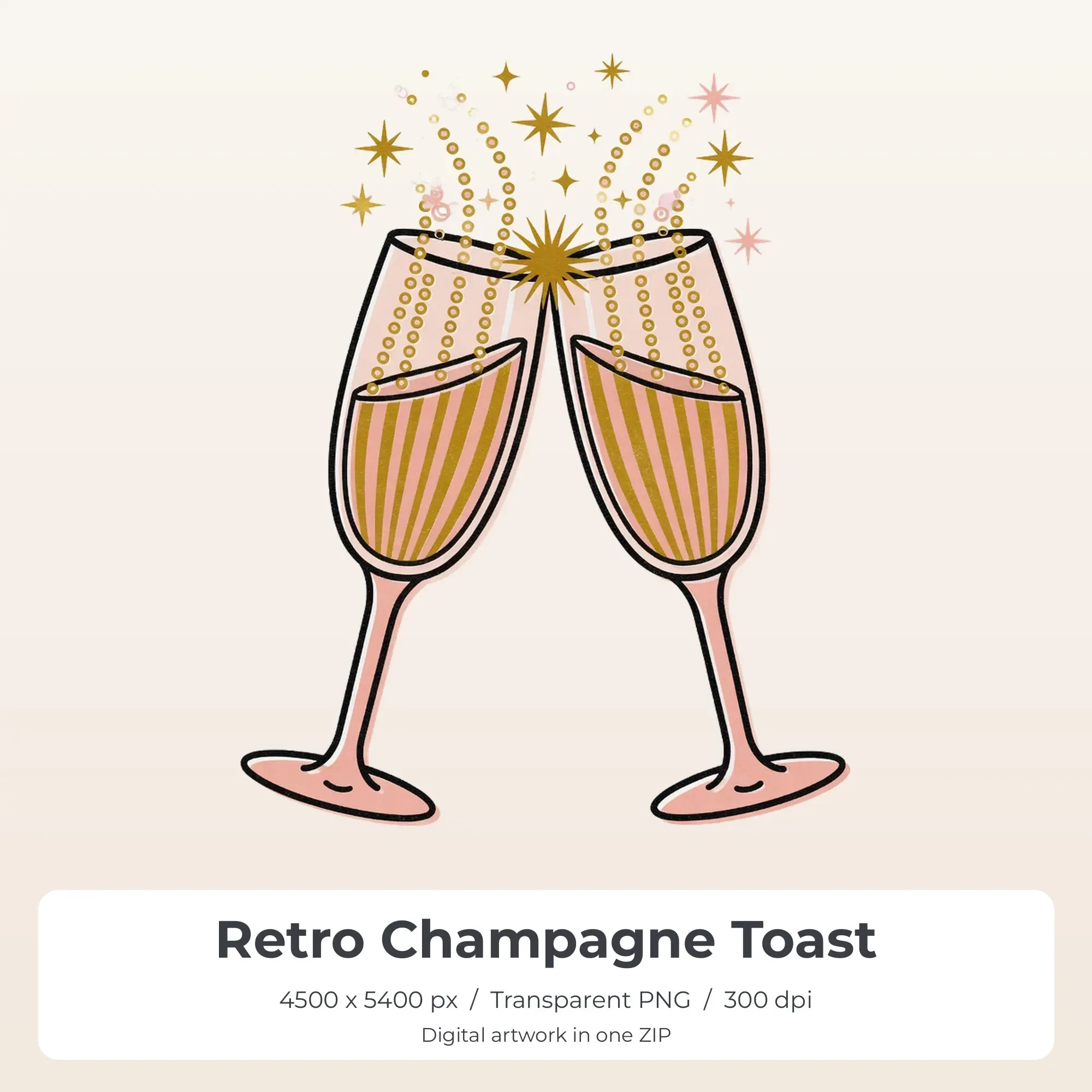 Retro Champagne Toast Sublimation Design PNG for Shirts preview