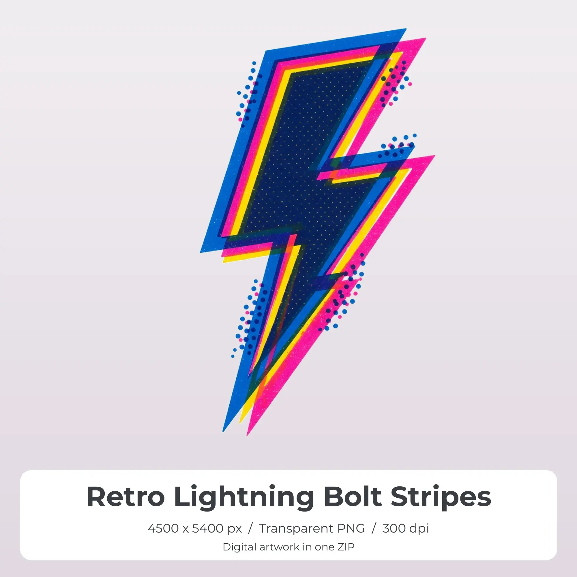 Retro Lightning Bolt Stripes PNG - Shirt Sublimation Design preview