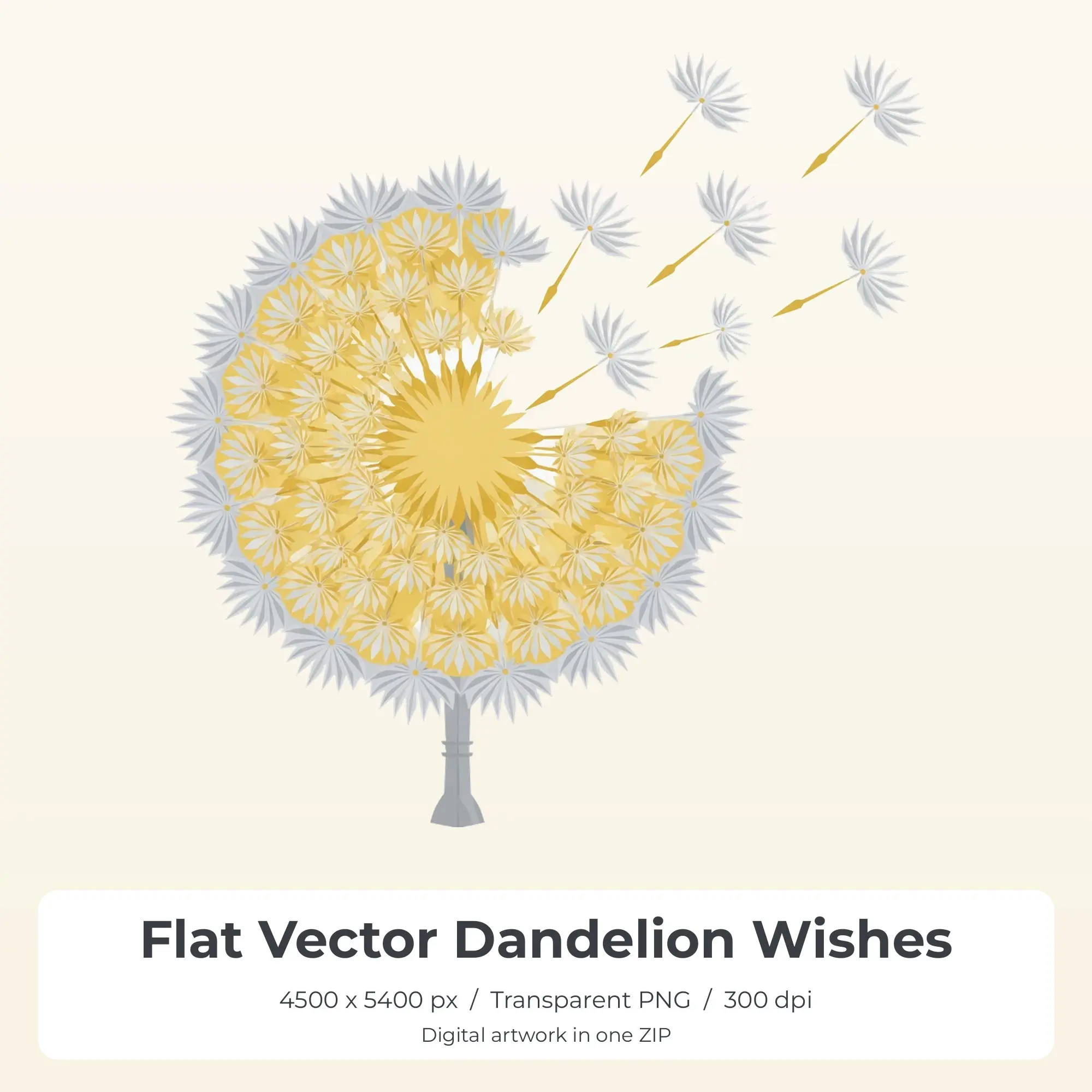Flat Vector Dandelion Wishes Sublimation Transfer PNG, 4500x5400 preview