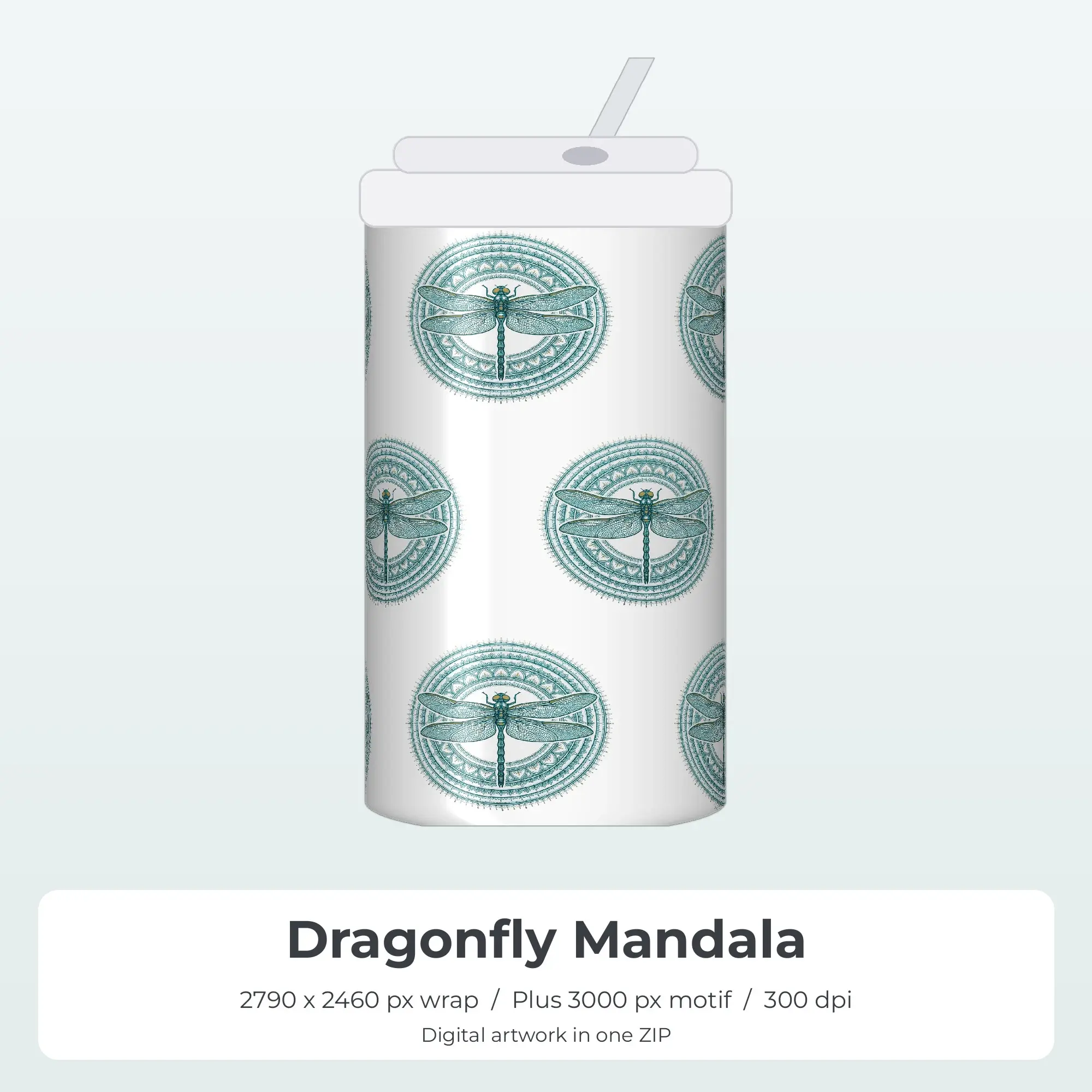 Dragonfly Mandala 20oz Tumbler Sublimation Wrap PNG preview