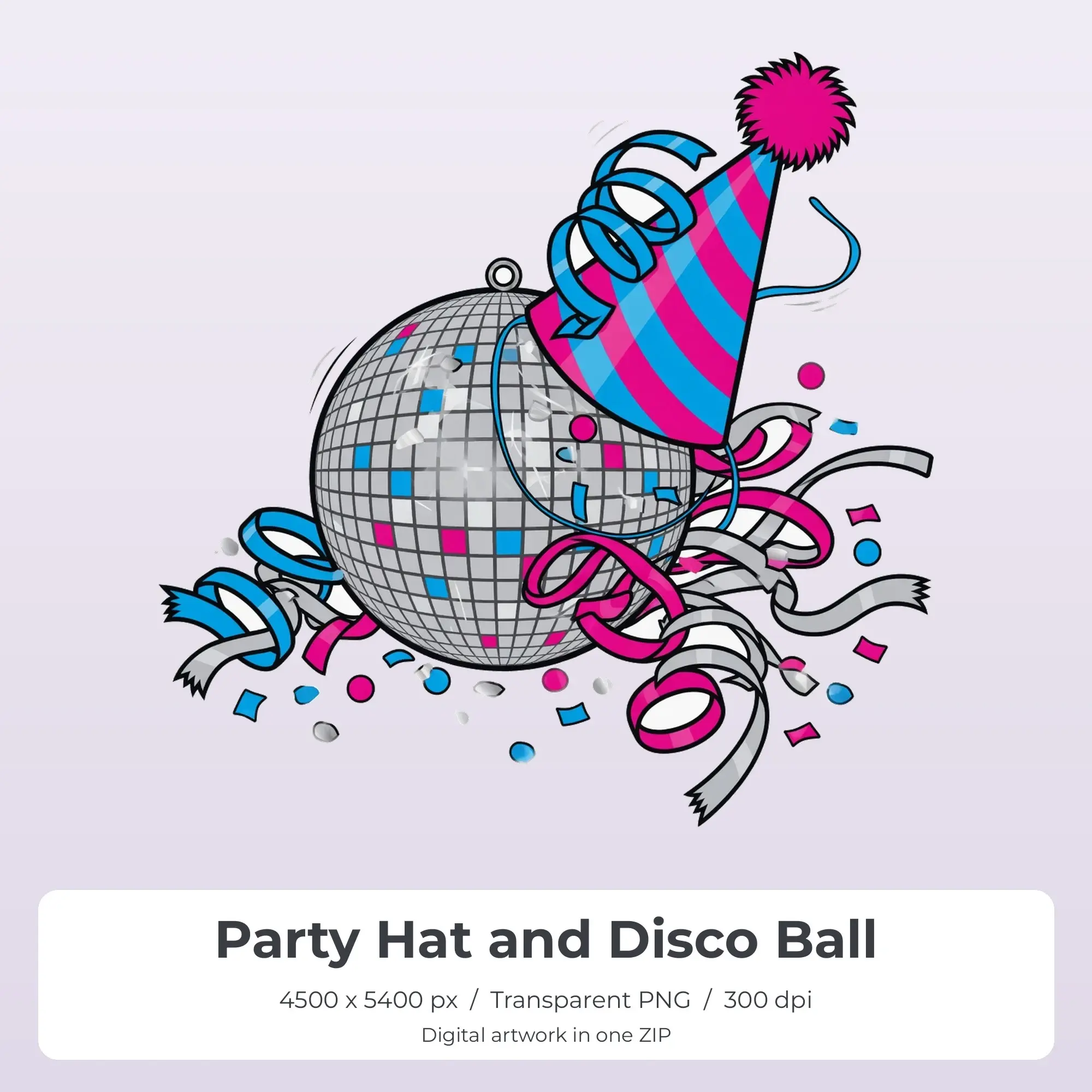 Party Hat and Disco Ball T-Shirt Design PNG, Sublimation Ready preview