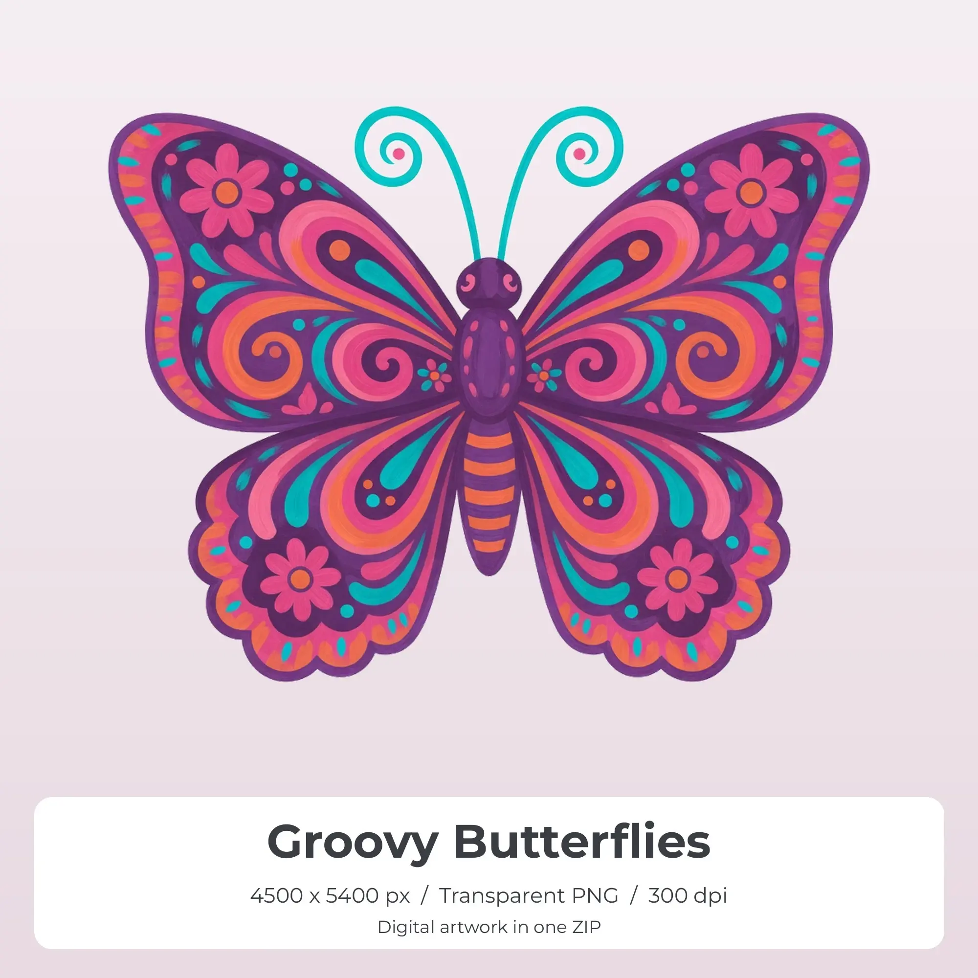 Groovy Butterflies T-Shirt Design PNG, Sublimation Ready preview