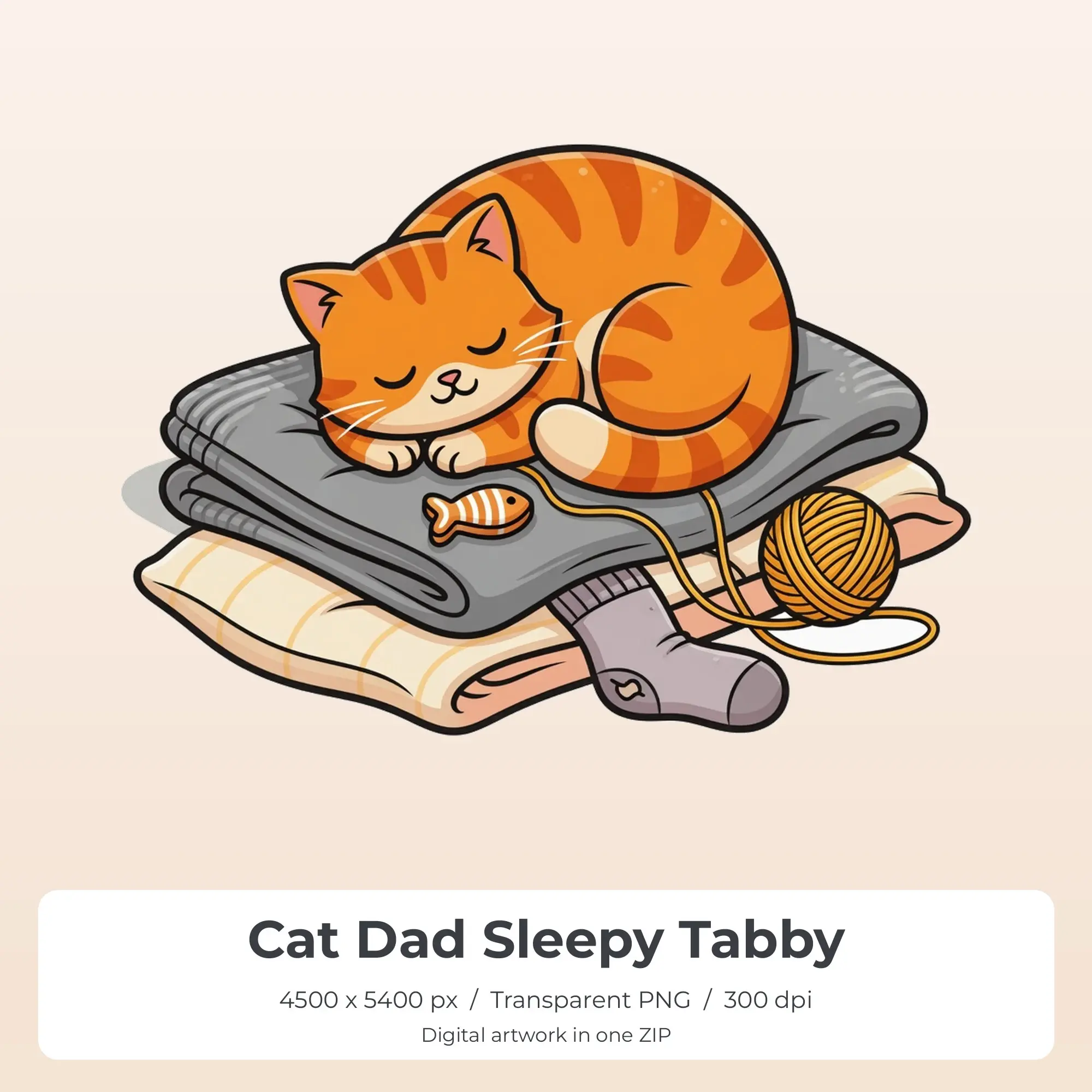 Cat Dad Sleepy Tabby PNG - Shirt Sublimation Design, preview 1 of 2