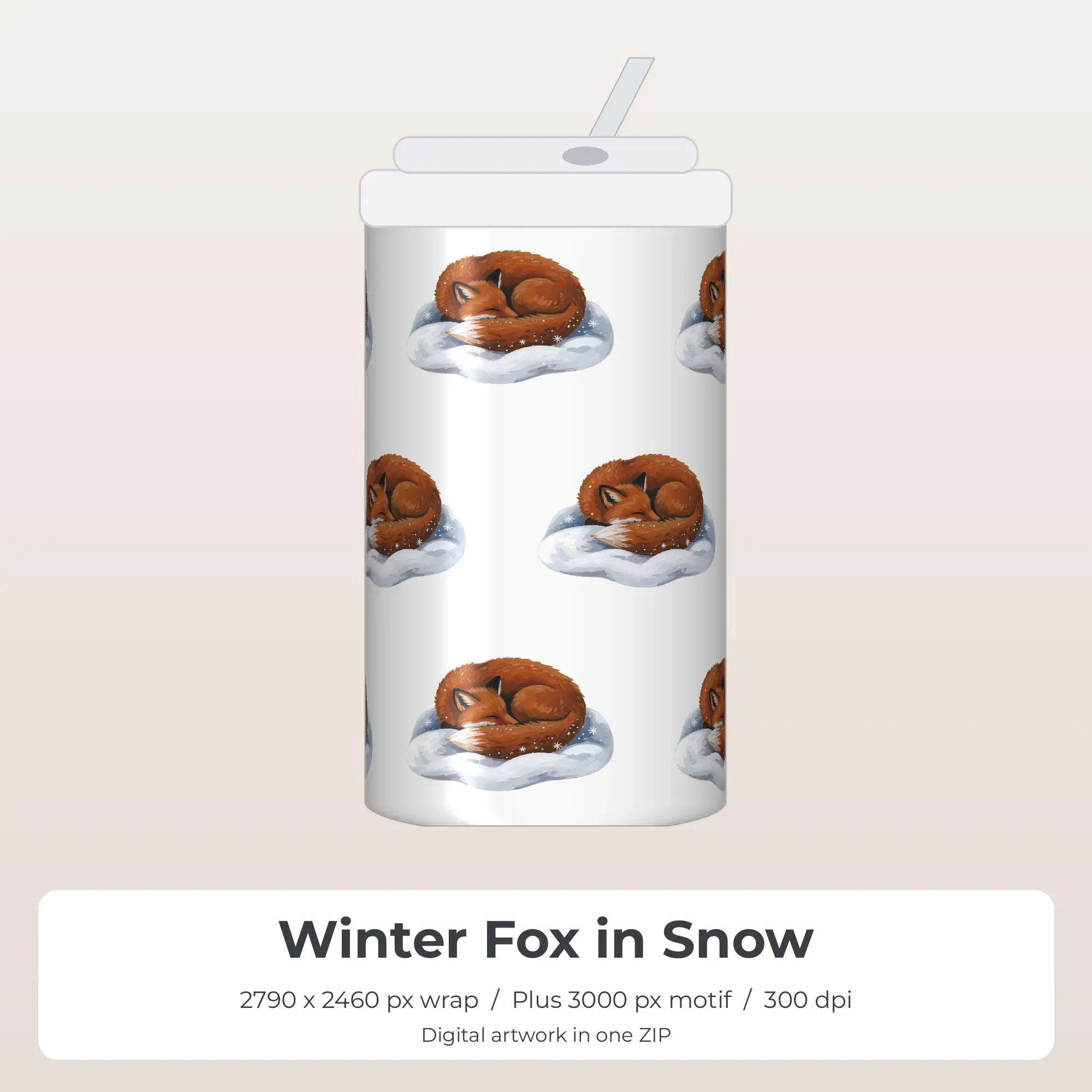 Winter Fox in Snow Sublimation Tumbler Wrap PNG preview